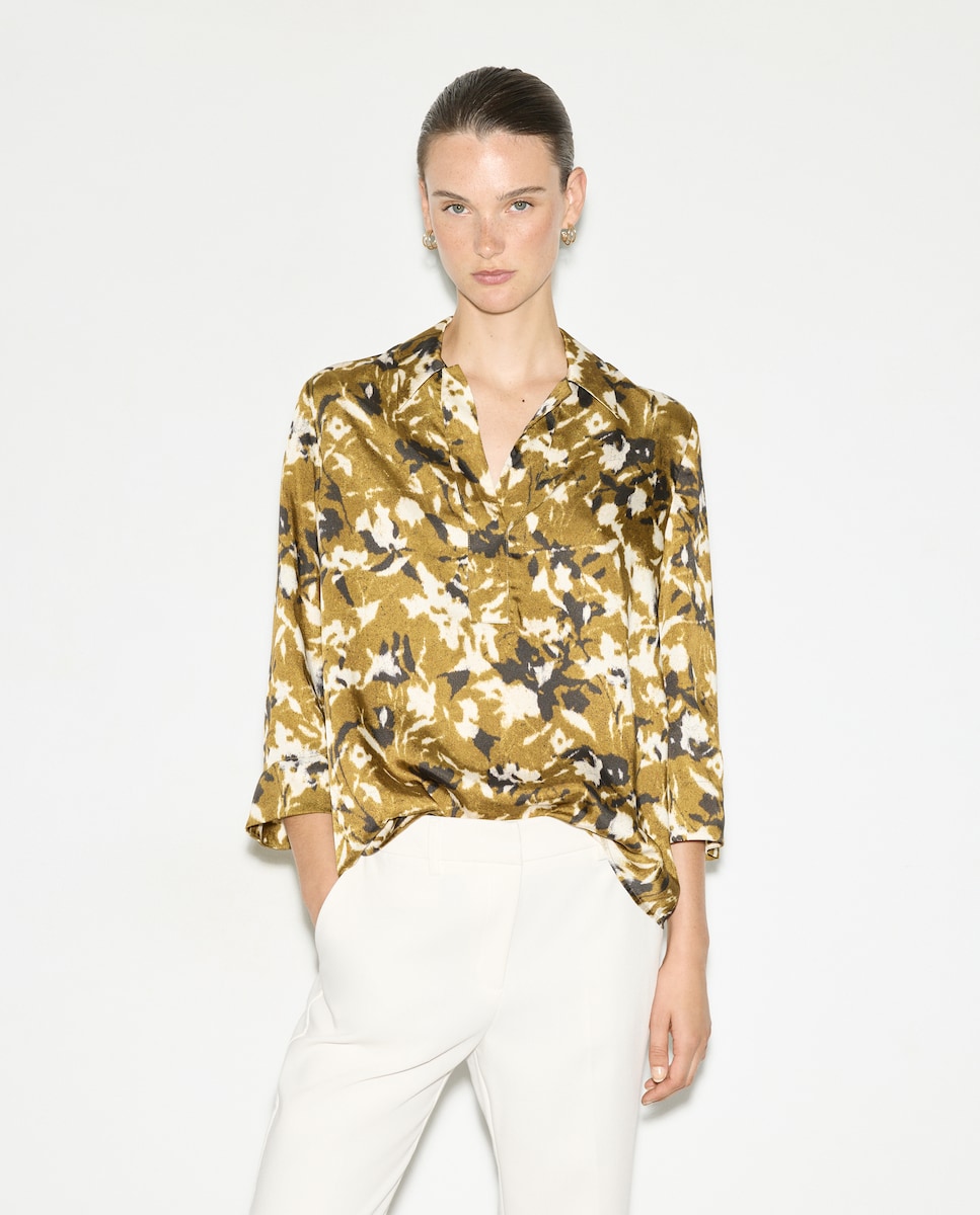 Blusa Estampada com Manga Comprida Branco-1