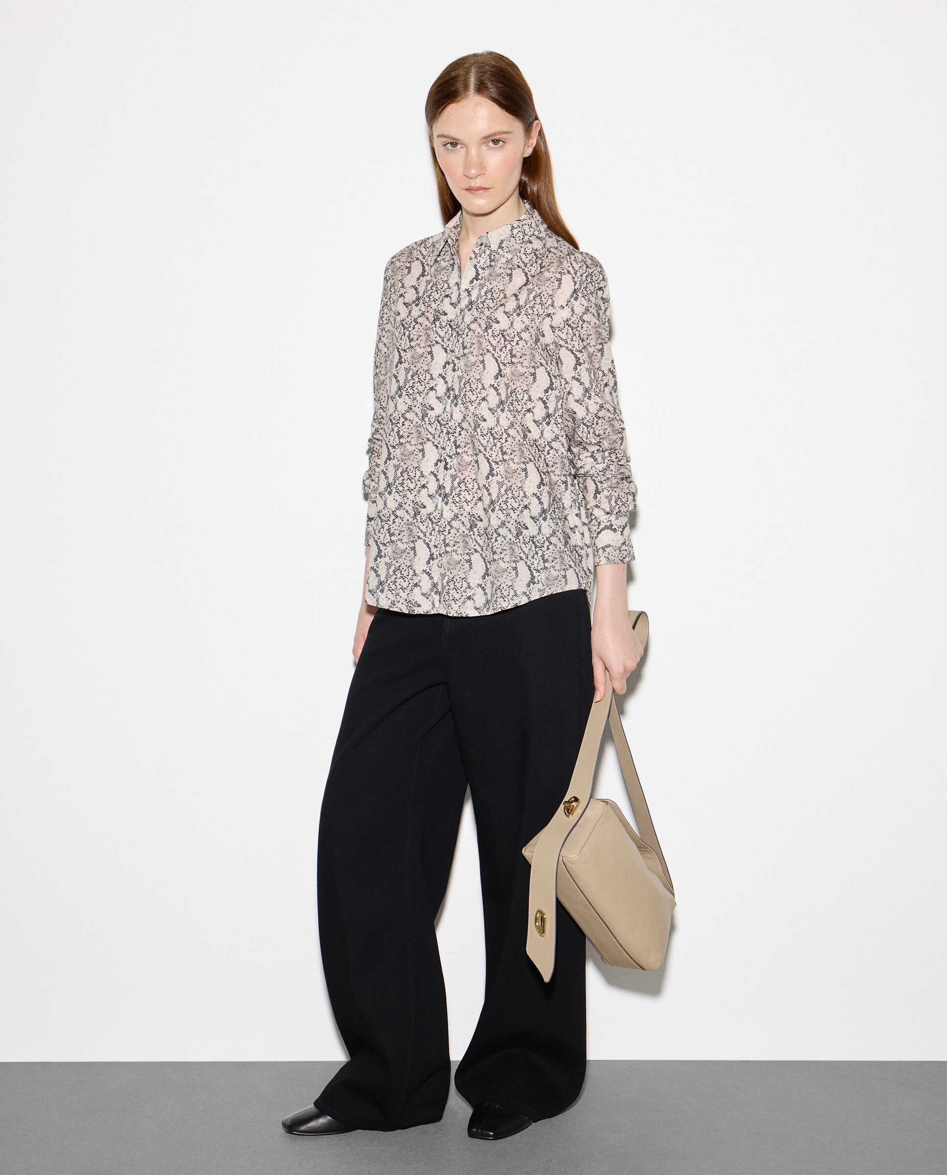 Camisa de Algodão com Manga Comprida Estampada Branco-2