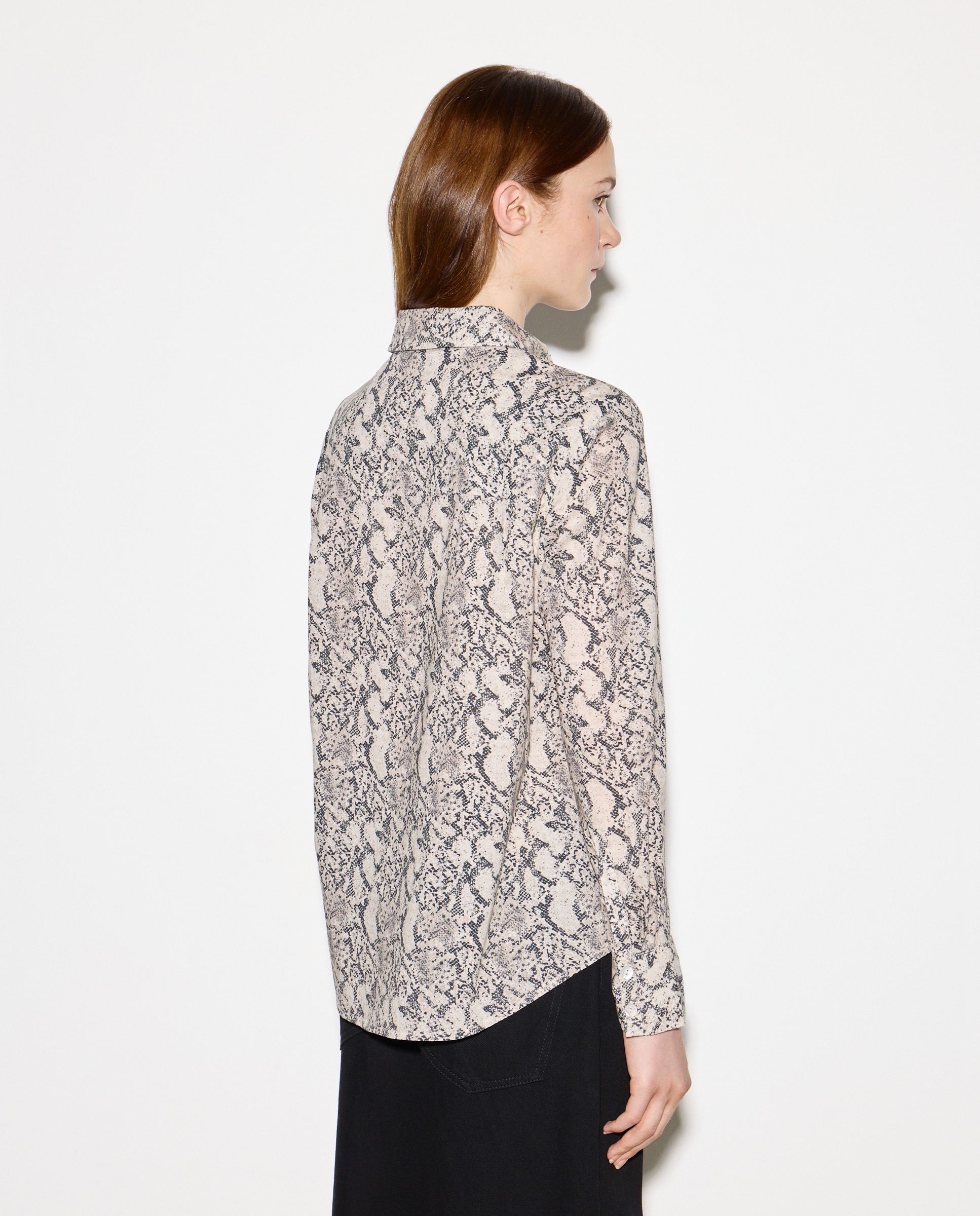 Camisa de Algodão com Manga Comprida Estampada Branco-3