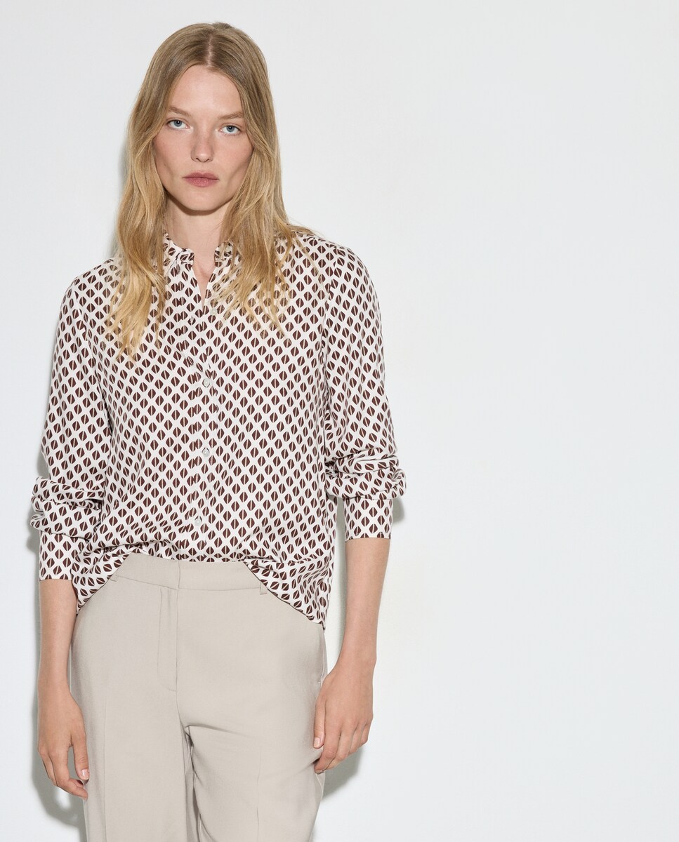 Camisa Estampada com Manga Comprida Vermelho-1