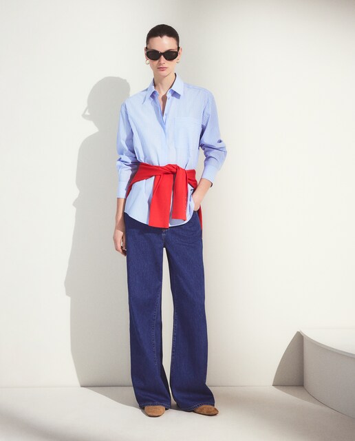 Blusa oversize de mujer de popelin a rayas