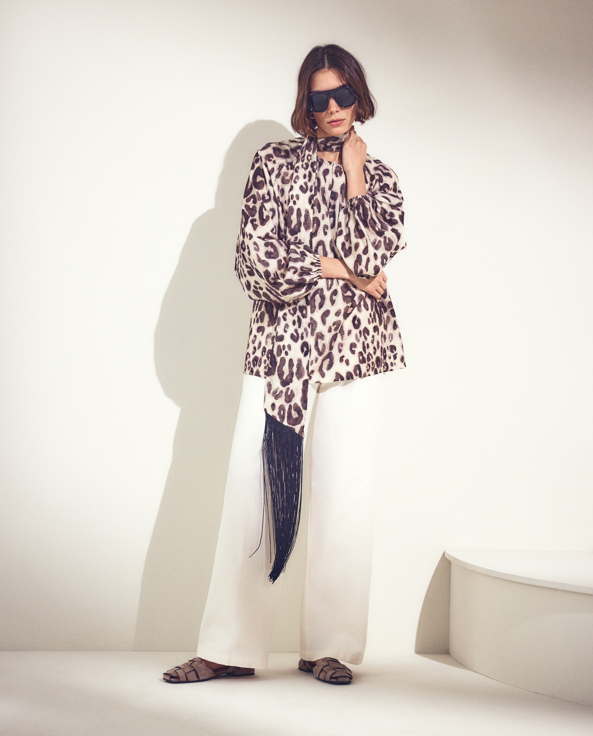 Blusa de Manga Comprida com Animal Print Branco-2