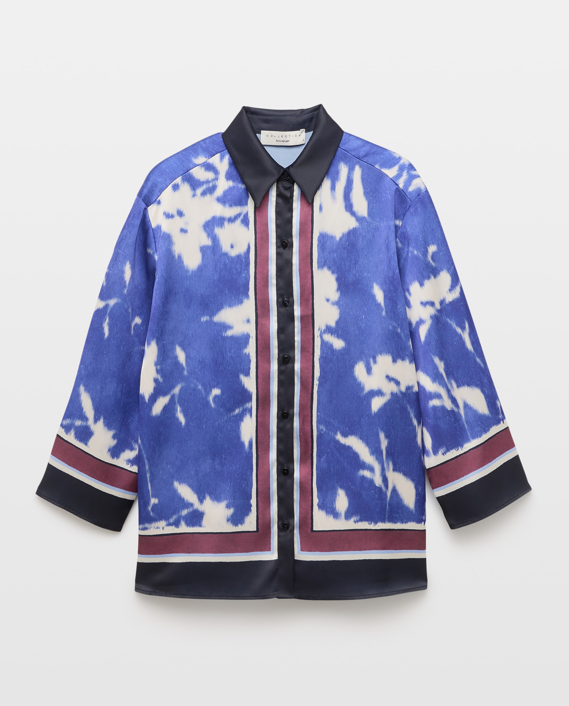 Blusa de Manga Comprida com Estampado Floral Posicional Azul-4