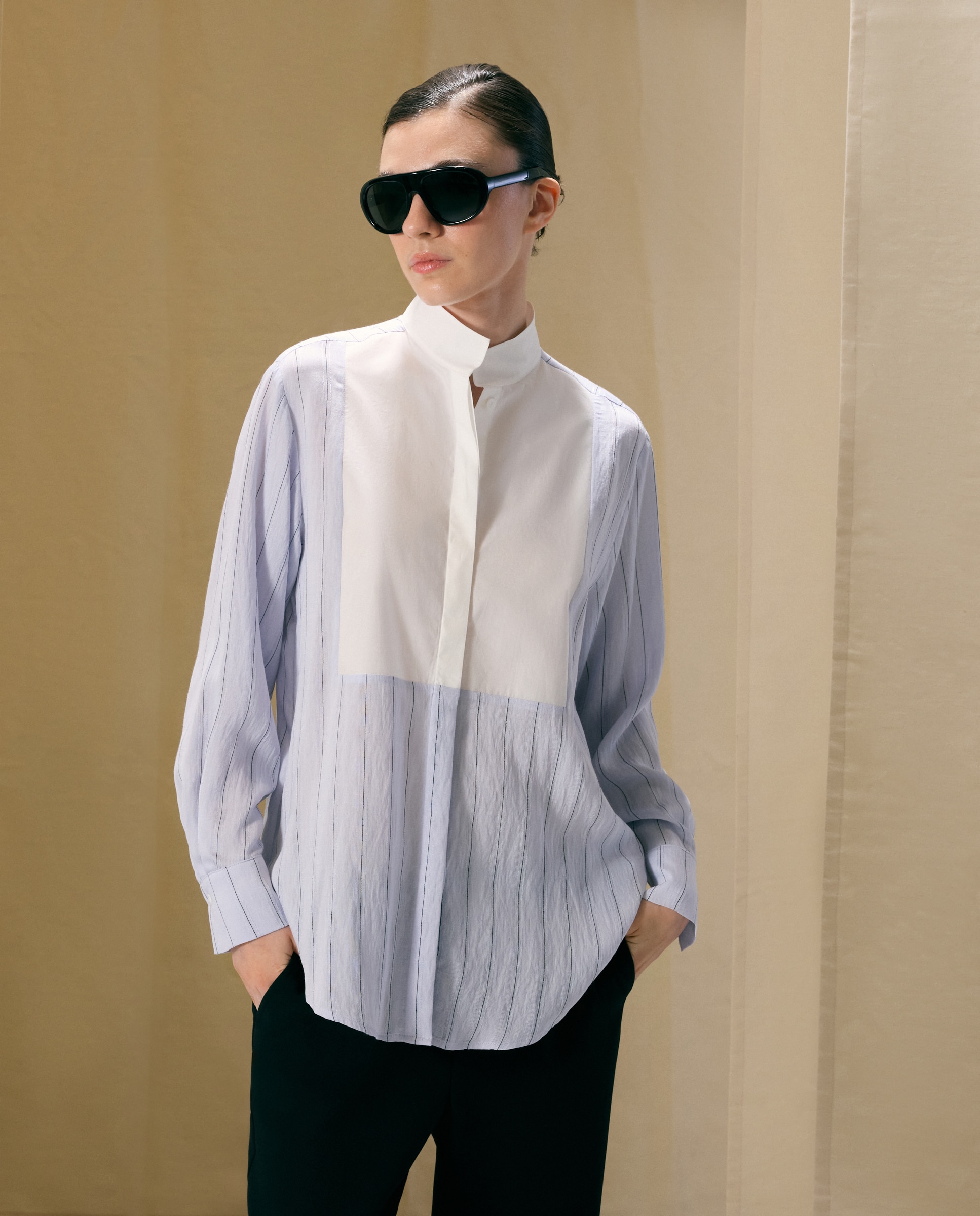 Blusa manga larga de mujer con pecheras - Woman El Corte Inglés - Azul Azul-1