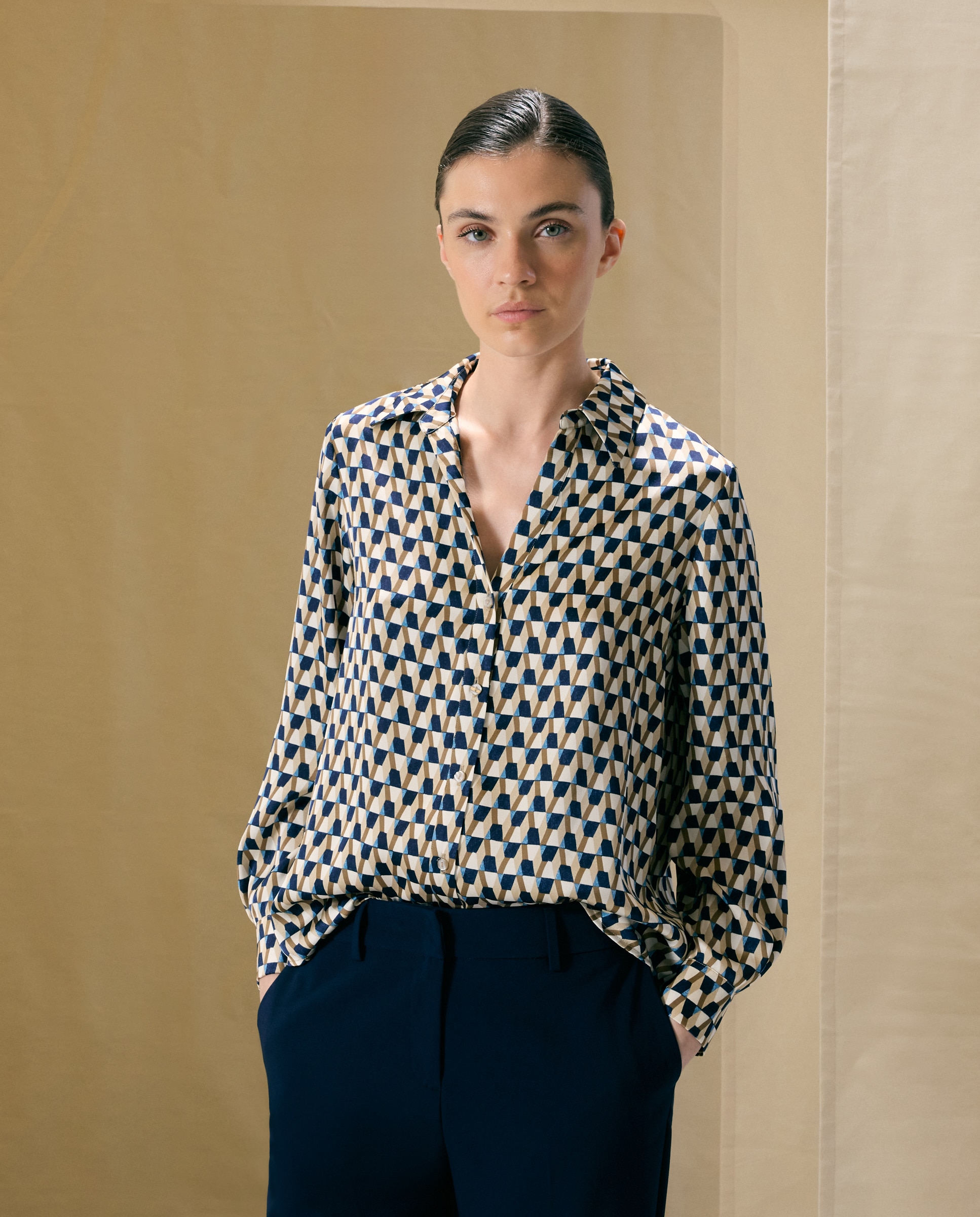 Blusa de mujer con manga larga estampada - Woman El Corte Inglés - Azul Azul-1