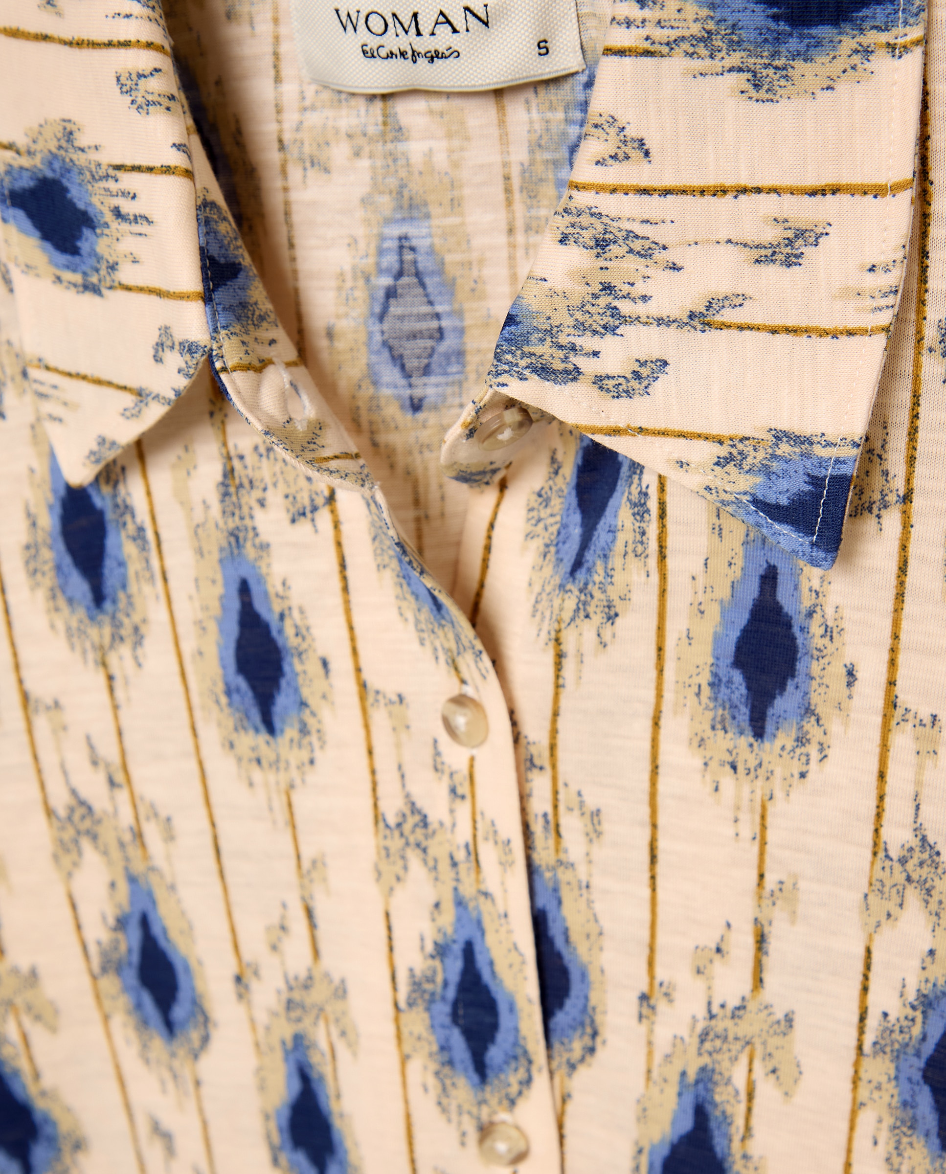 Blusa de mujer de manga larga con estampado ikat - Woman El Corte Inglés - Azul Azul-5