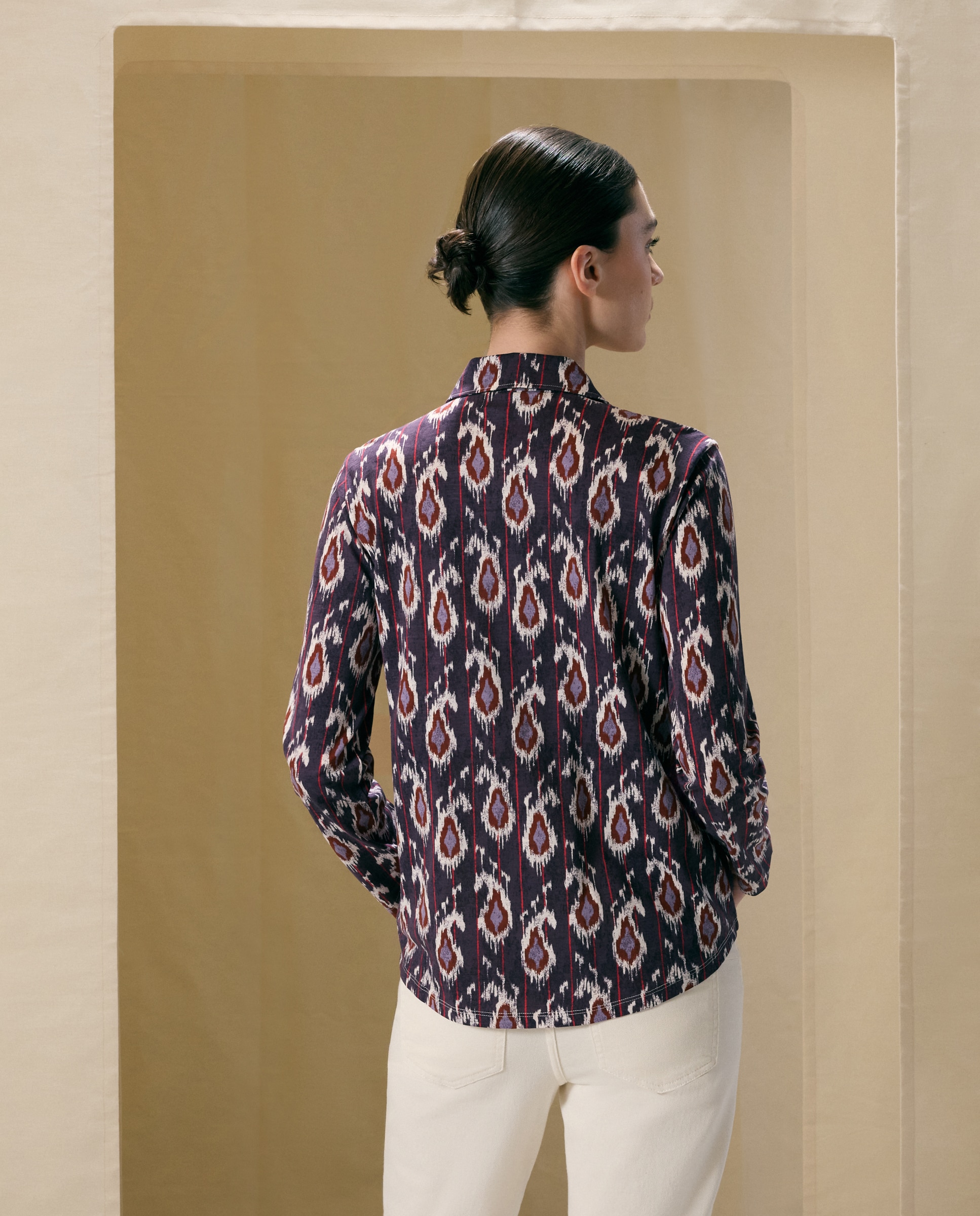 Blusa de Manga Comprida com Estampado Ikat Roxo-3