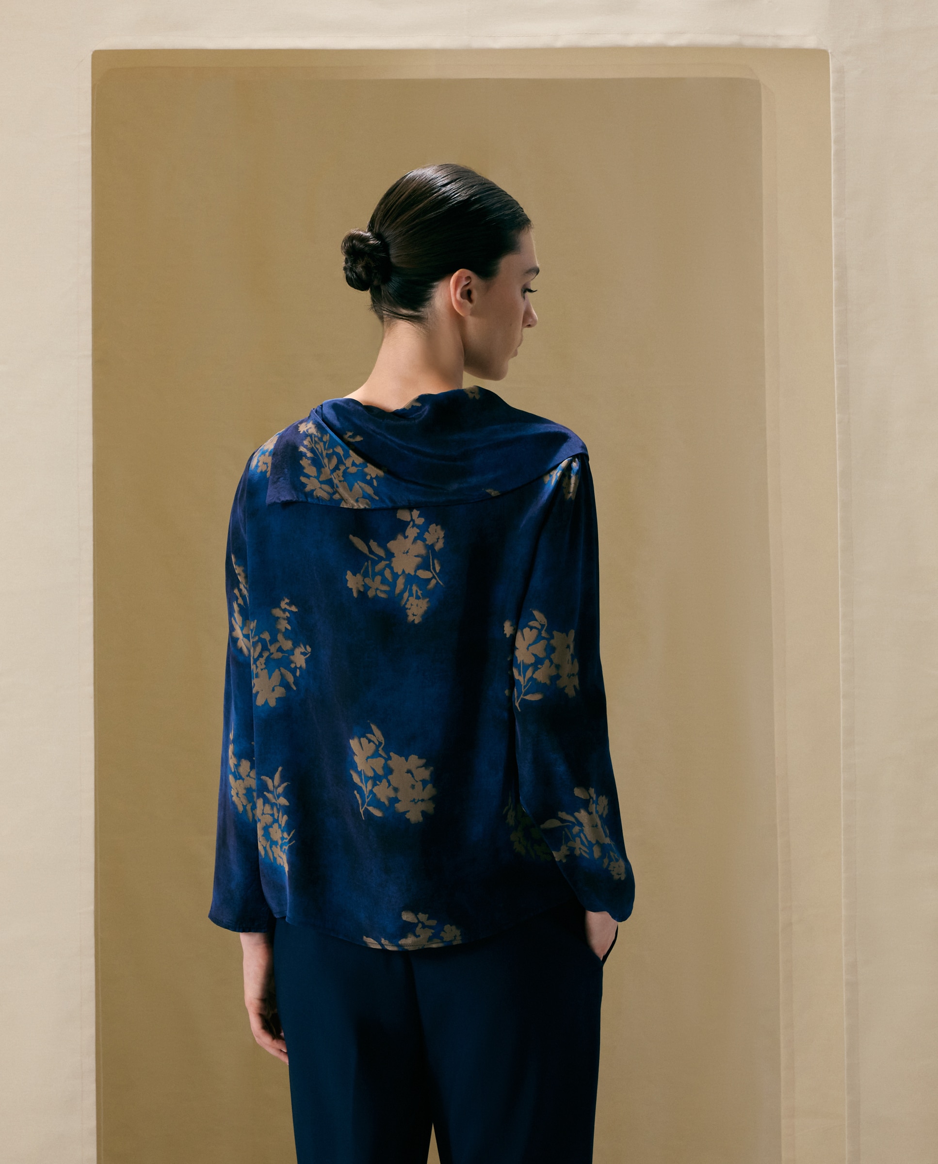 Blusa de Manga Comprida com Estampado de Bouquets Azul-3