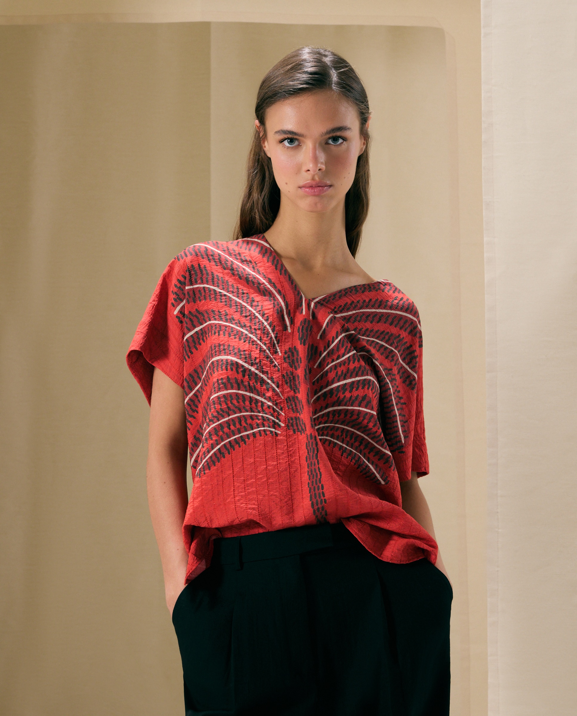 Top de manga corta estampado de mujer - Woman El Corte Inglés - Rojo Rojo-1