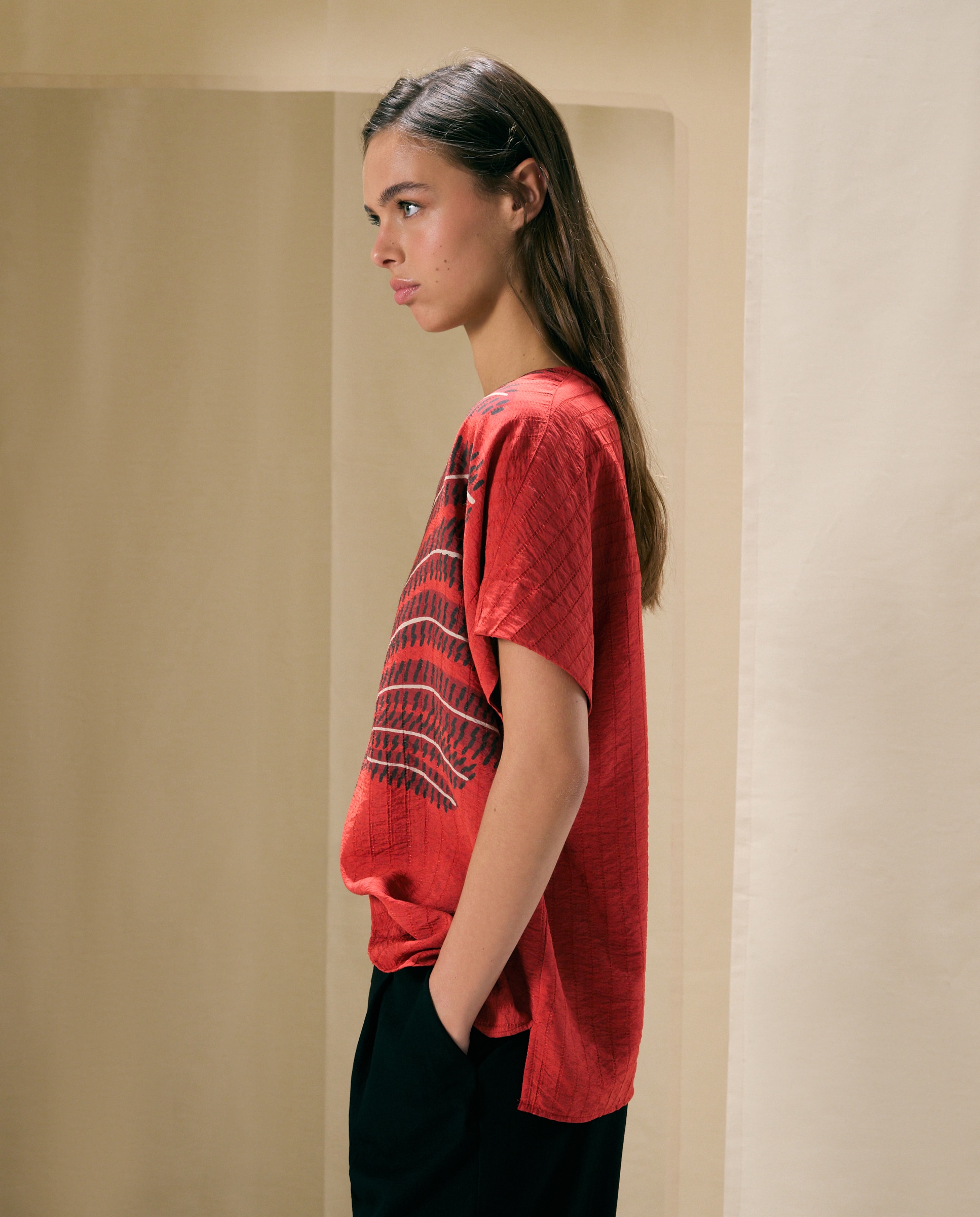 Top de manga corta estampado de mujer - Woman El Corte Inglés - Rojo Rojo-3