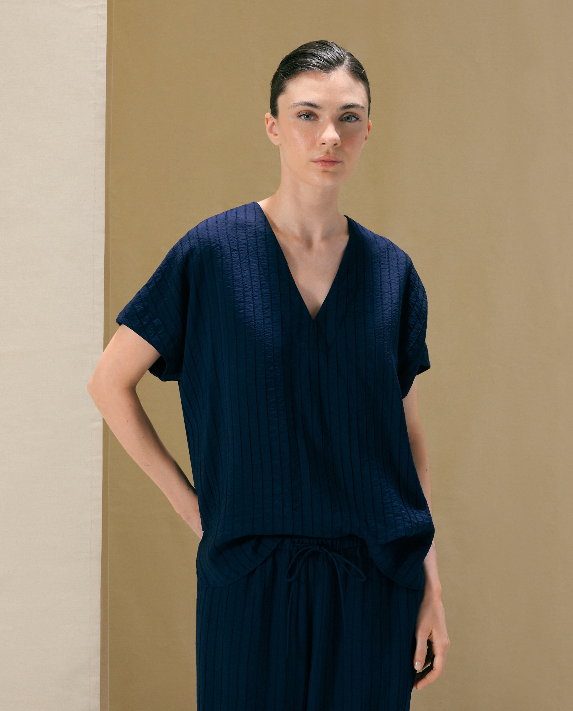 Top de manga corta estampado de mujer - Woman El Corte Inglés - Azul marino Azul marino-1