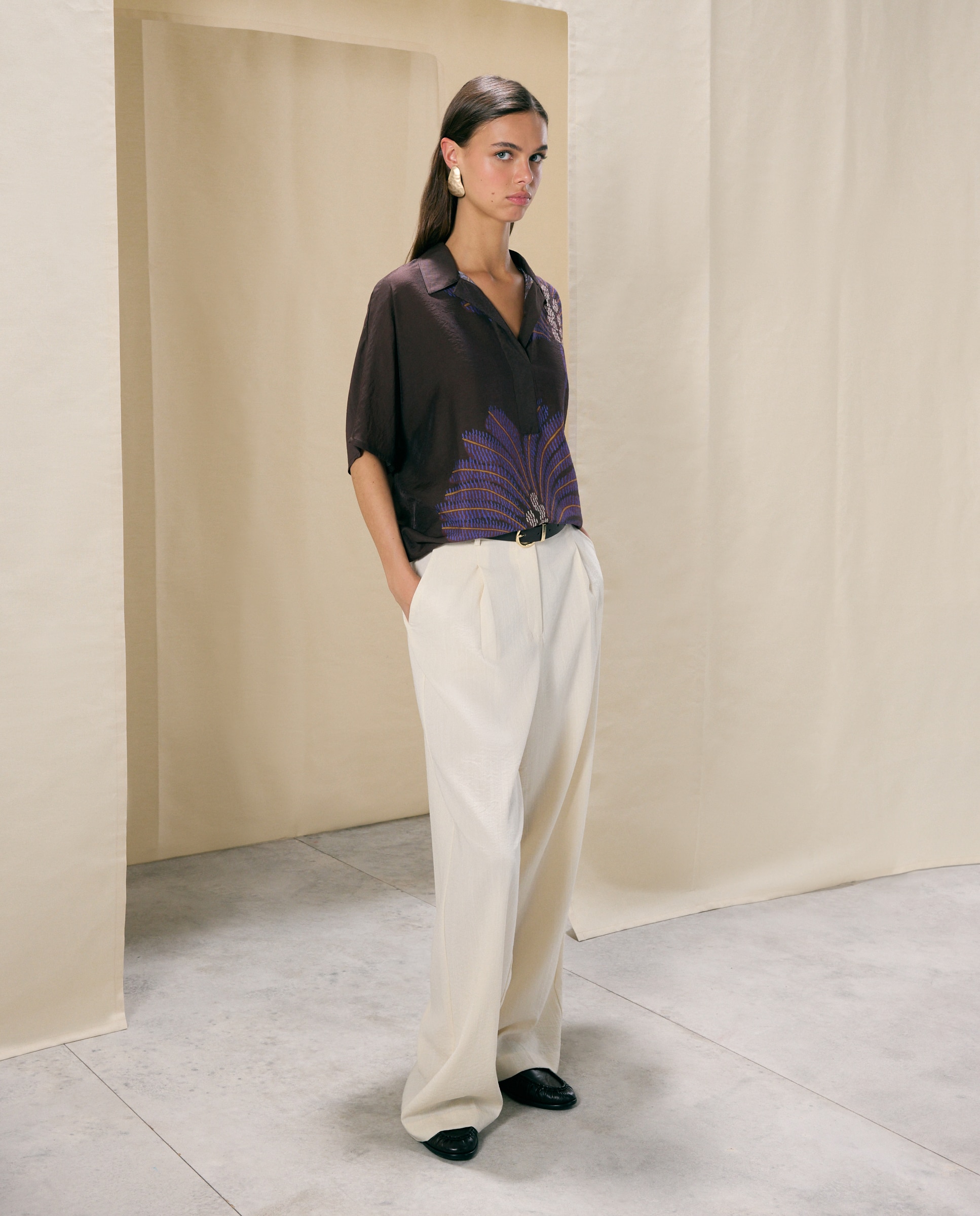 Blusa de manga corta estampada de mujer - Woman El Corte Inglés - Marrón Marrón-2