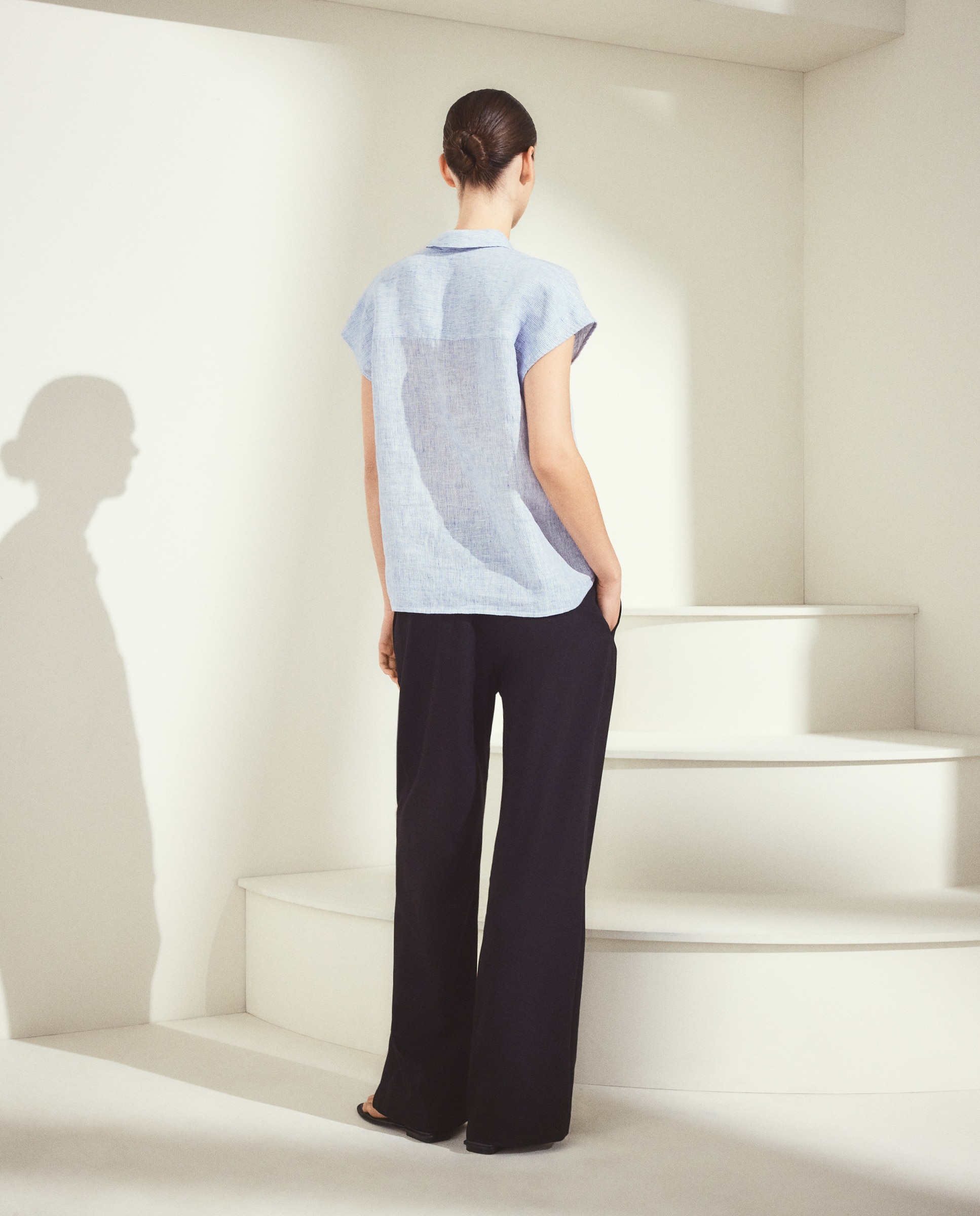 Blusa manga corta de mujer en lino - Woman El Corte Inglés - Azul Azul-3