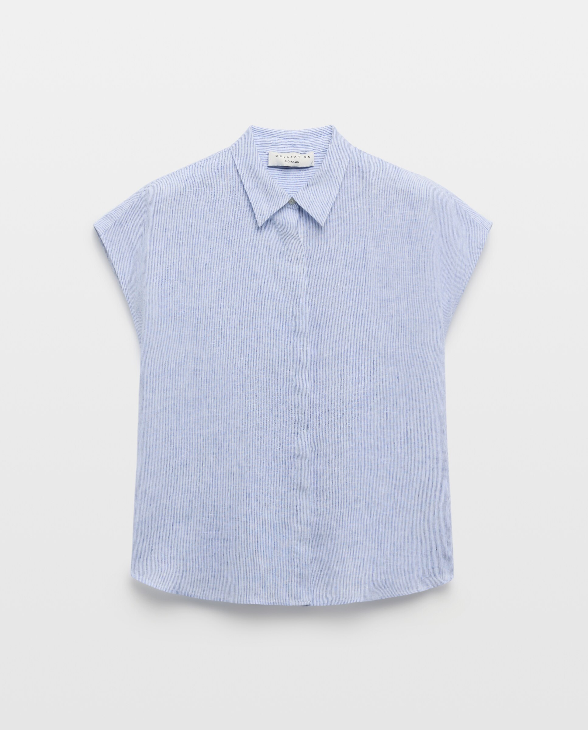 Blusa manga corta de mujer en lino - Woman El Corte Inglés - Azul Azul-5
