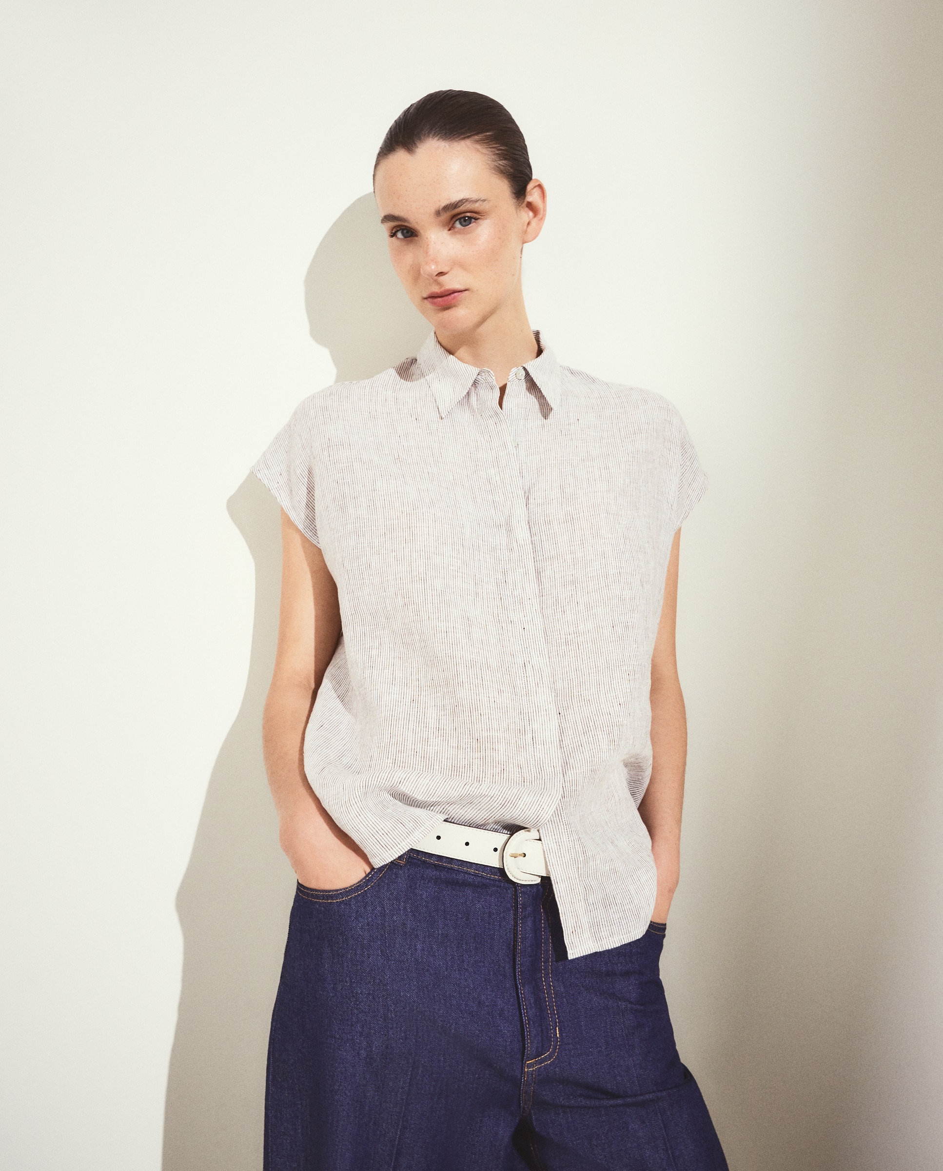 Blusa manga corta de mujer en lino - Woman El Corte Inglés - Marrón Marrón-1