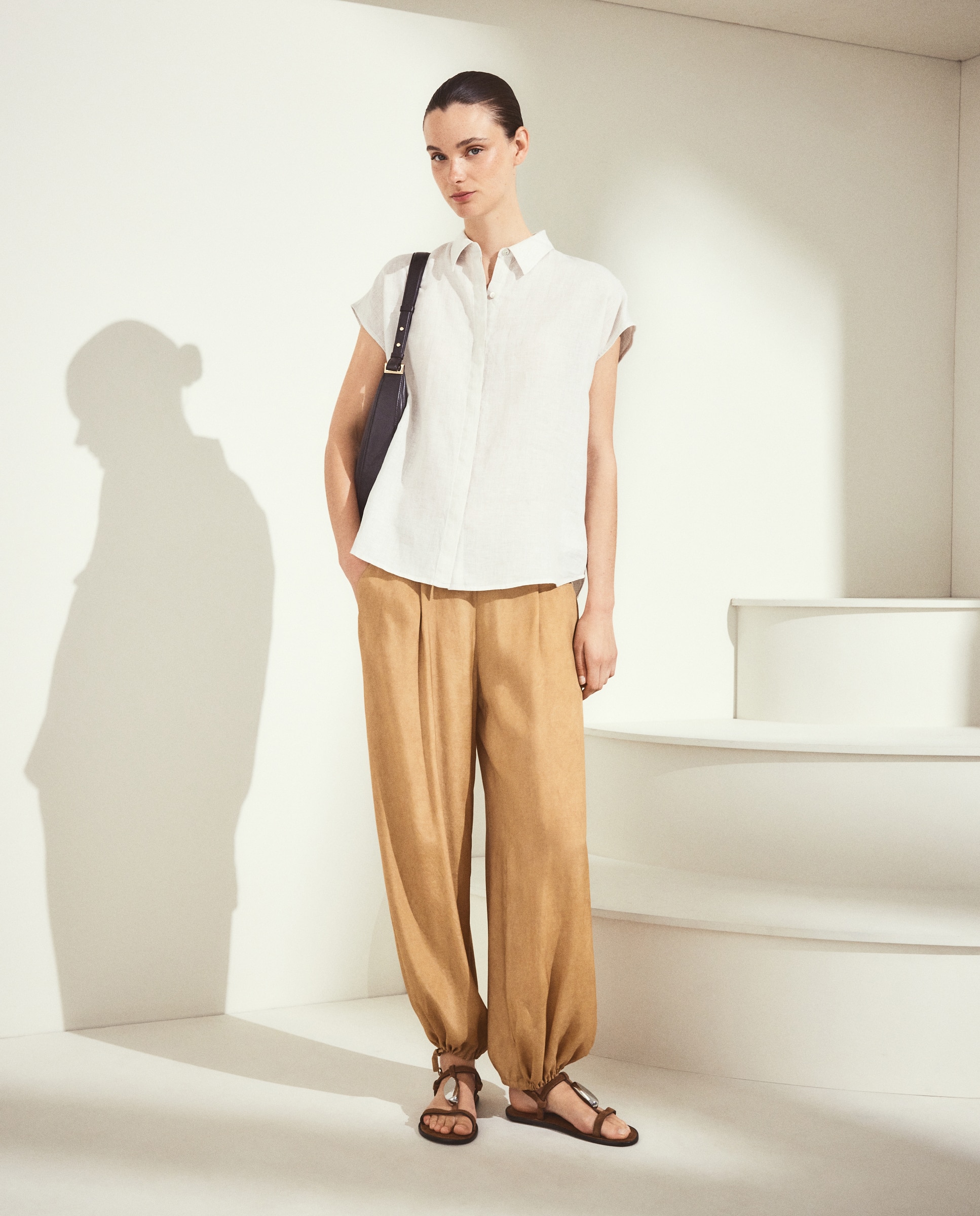 Blusa manga corta de mujer en lino - Woman El Corte Inglés - Blanco Blanco-2