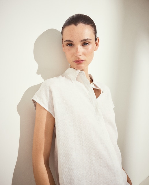 Imagen 1 de Blusa manga corta de mujer en lino Blanco
