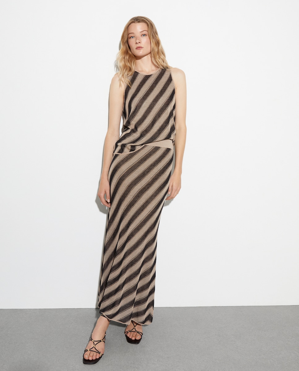 Saia midi de malha Castanho-1