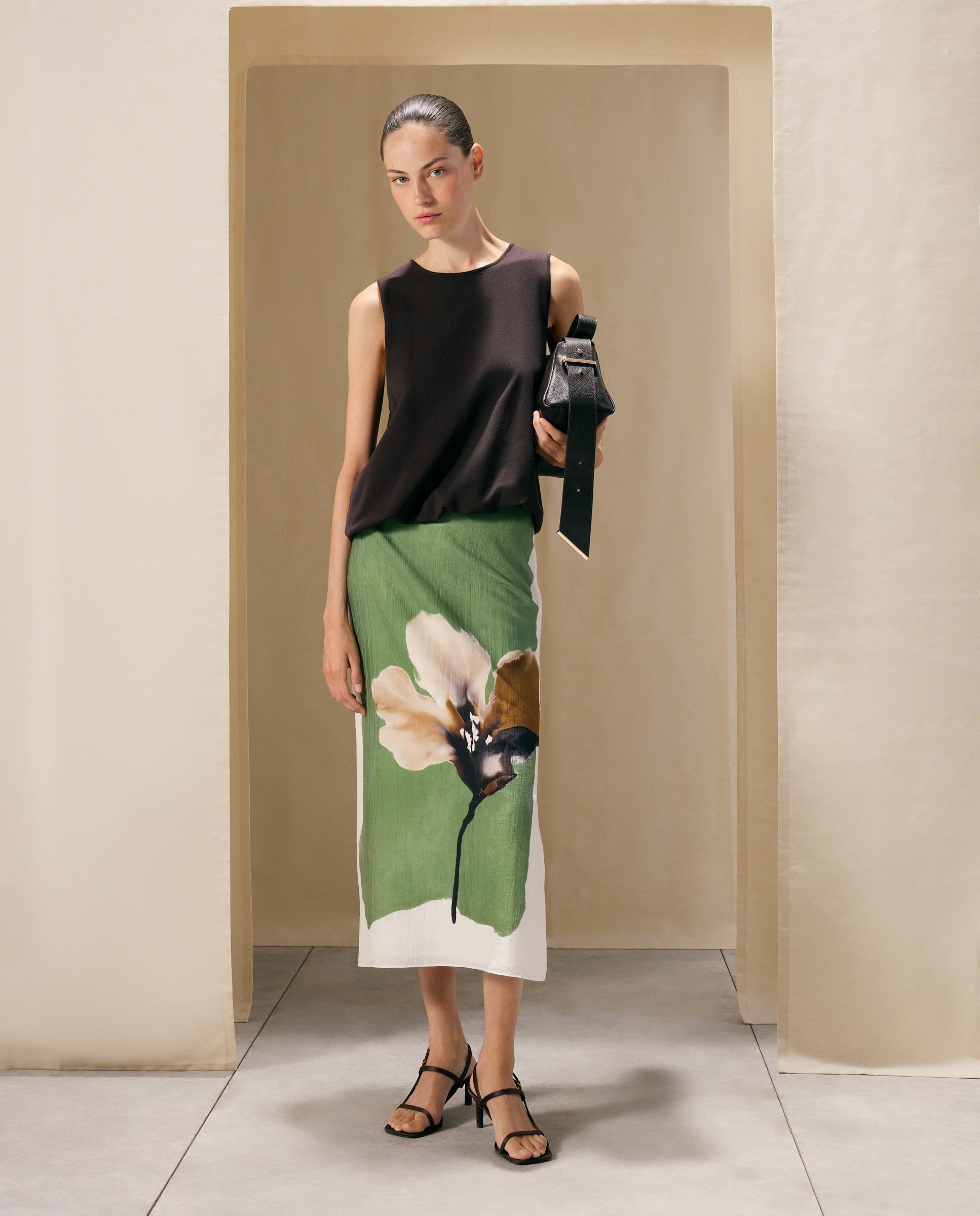 Falda recta tejido textura flor posicional de mujer - Woman El Corte Inglés - Verde Verde-1