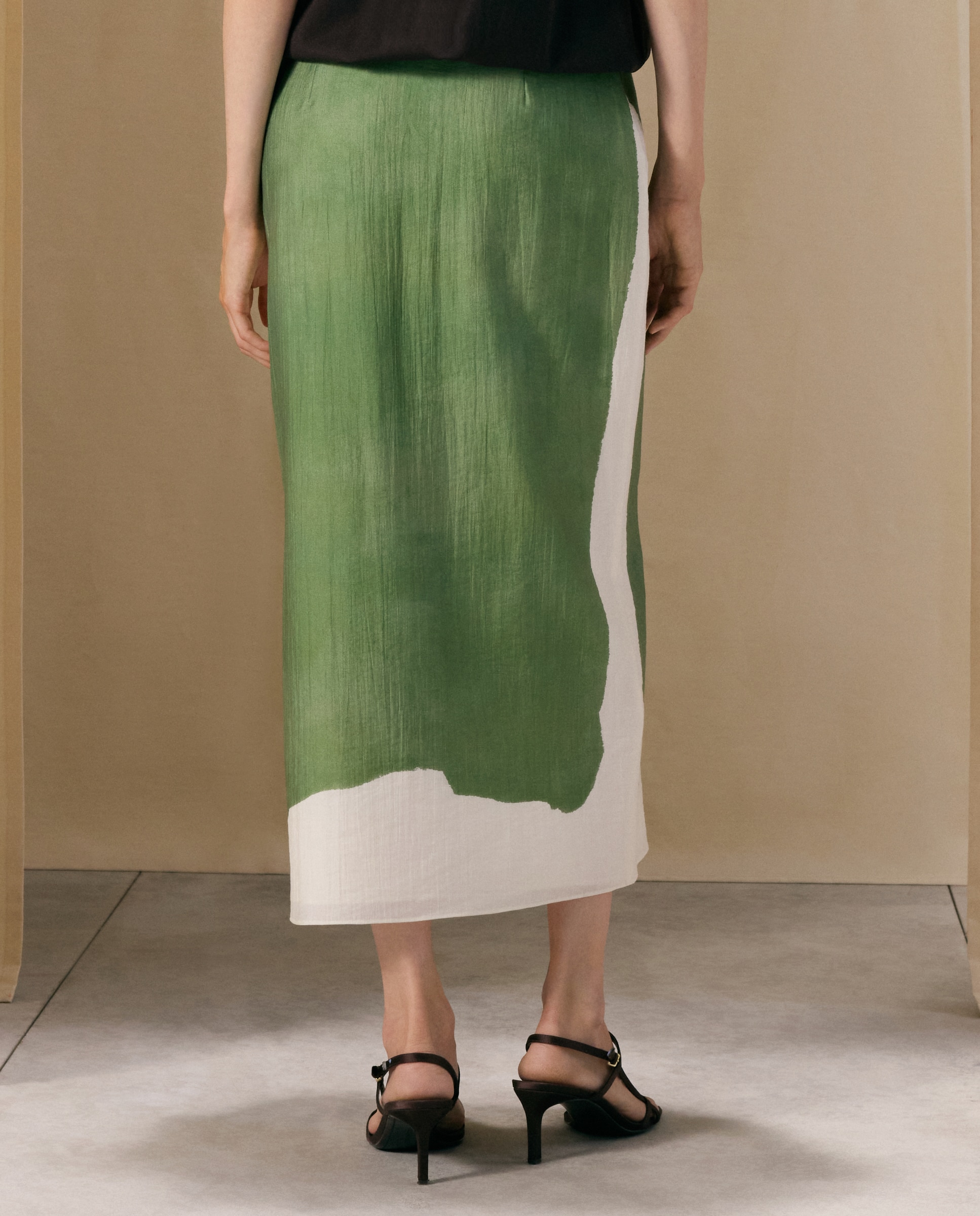 Falda recta tejido textura flor posicional de mujer - Woman El Corte Inglés - Verde Verde-3