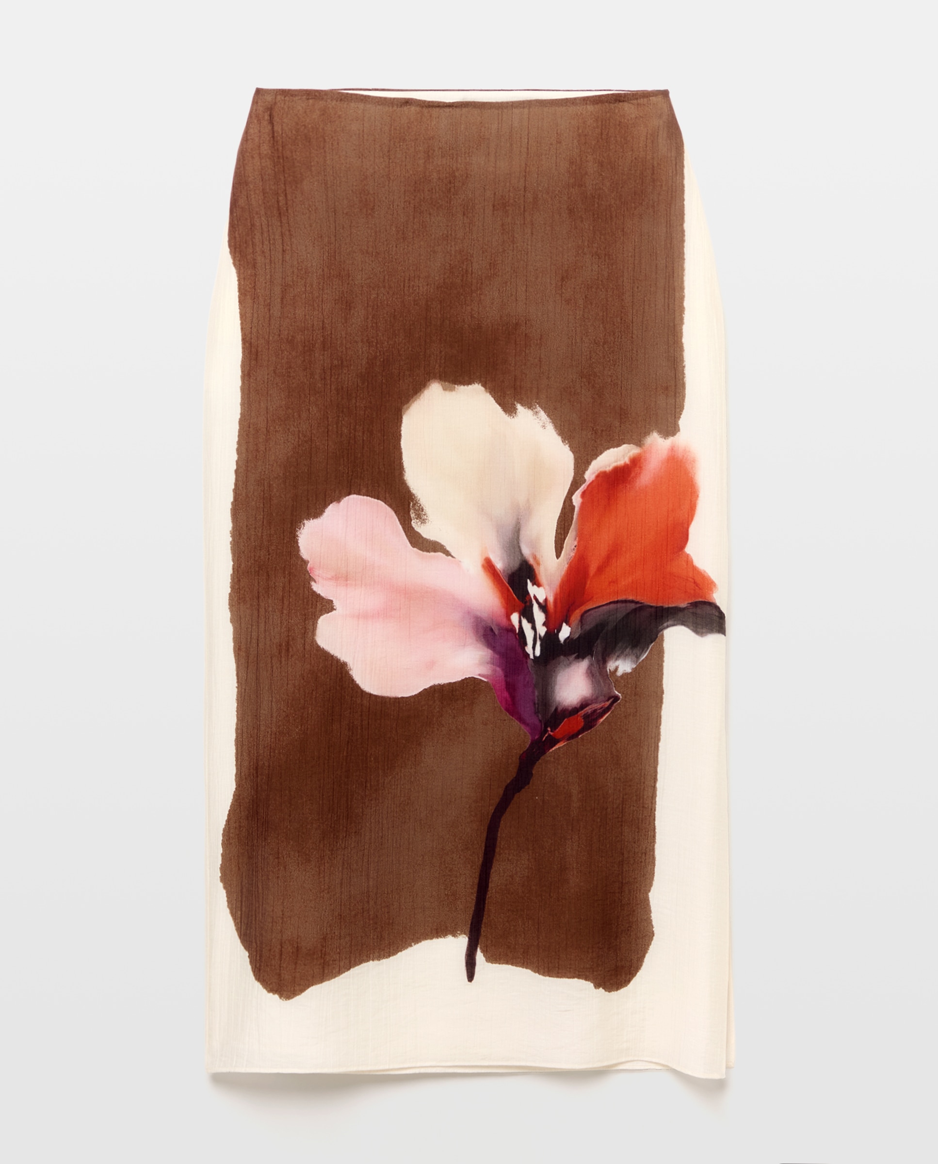 Saia Direita com Tecido de Textura Floral Posicional Castanho-4