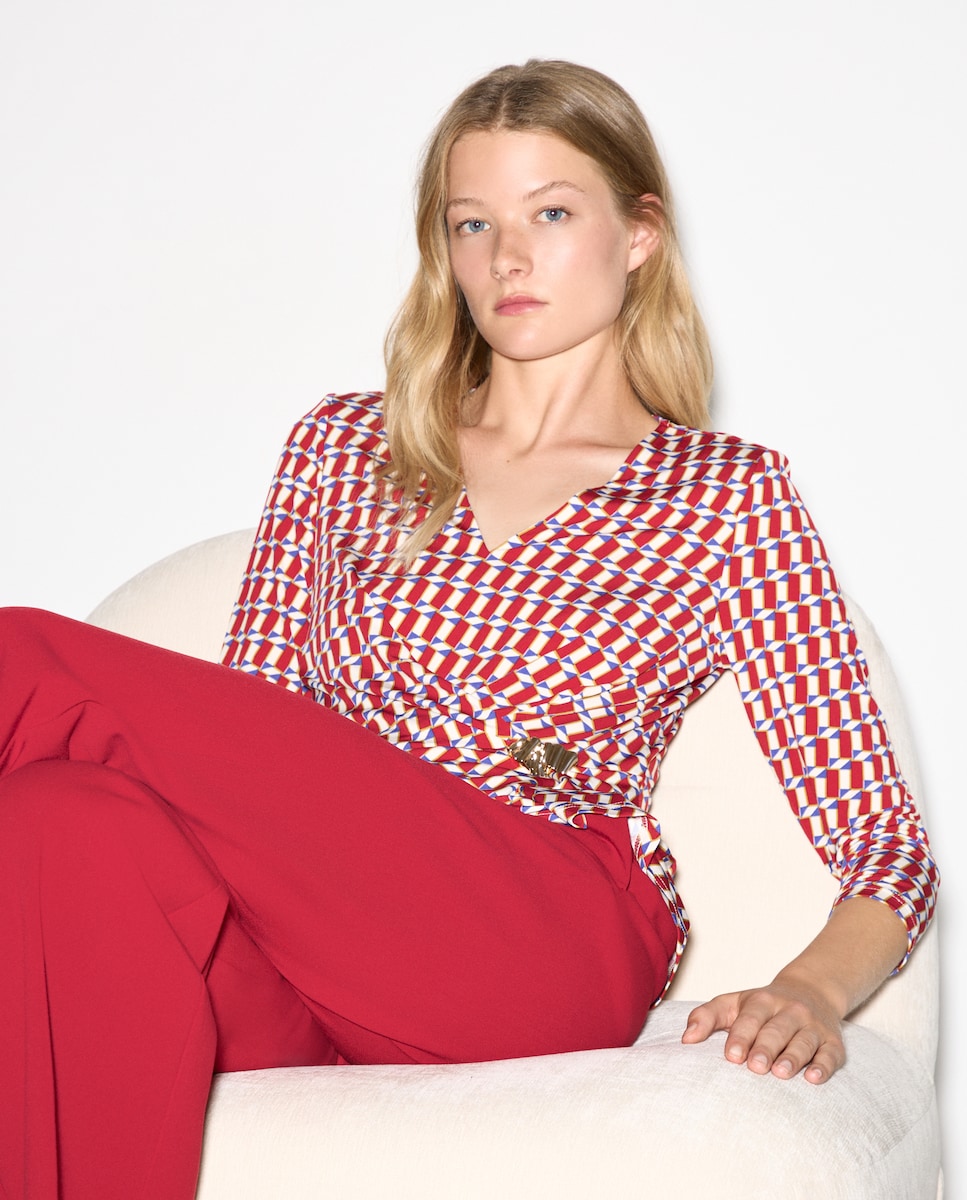 Camisola de Manga Comprida Estampada Vermelho-1