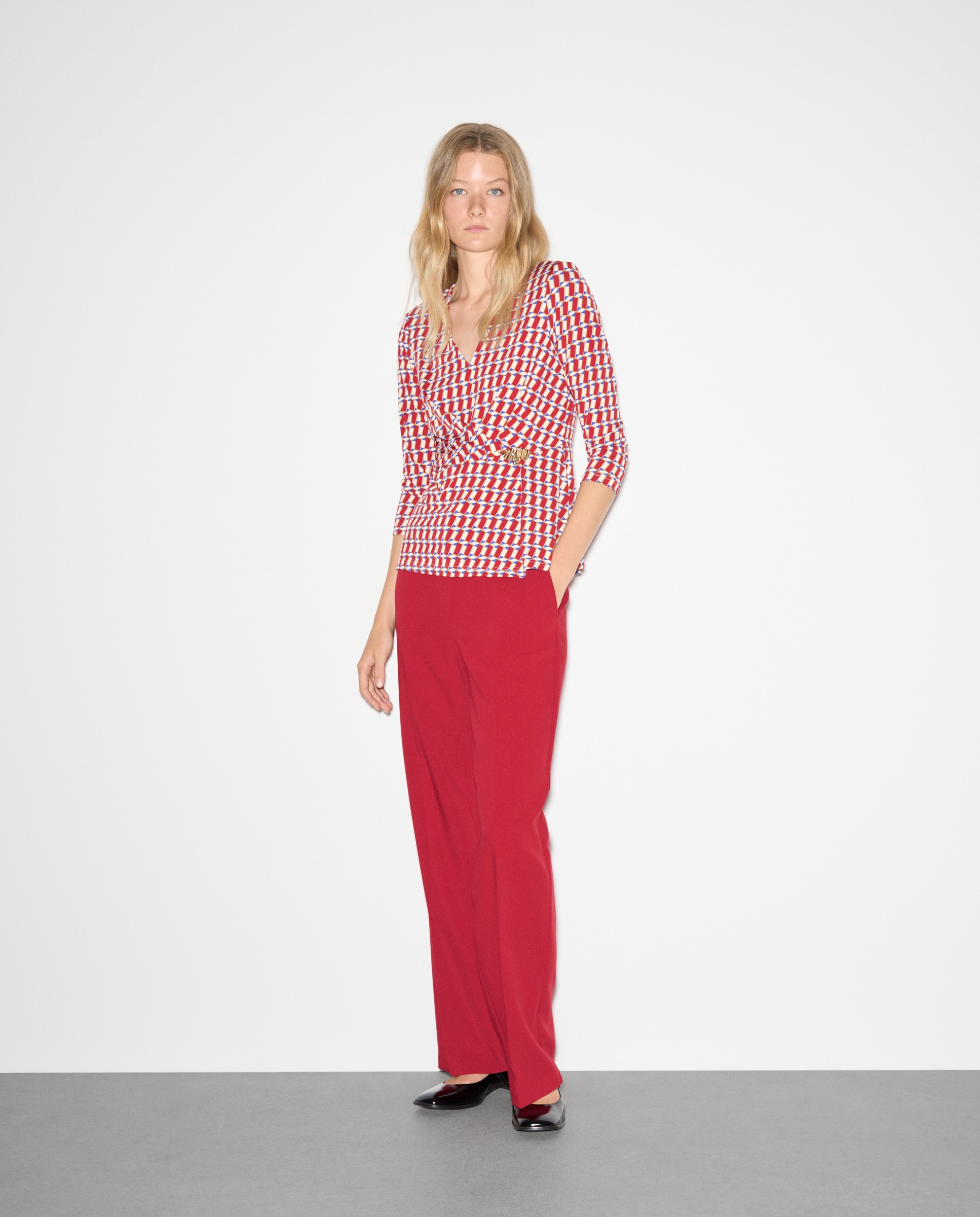 Camisola de Manga Comprida Estampada Vermelho-2