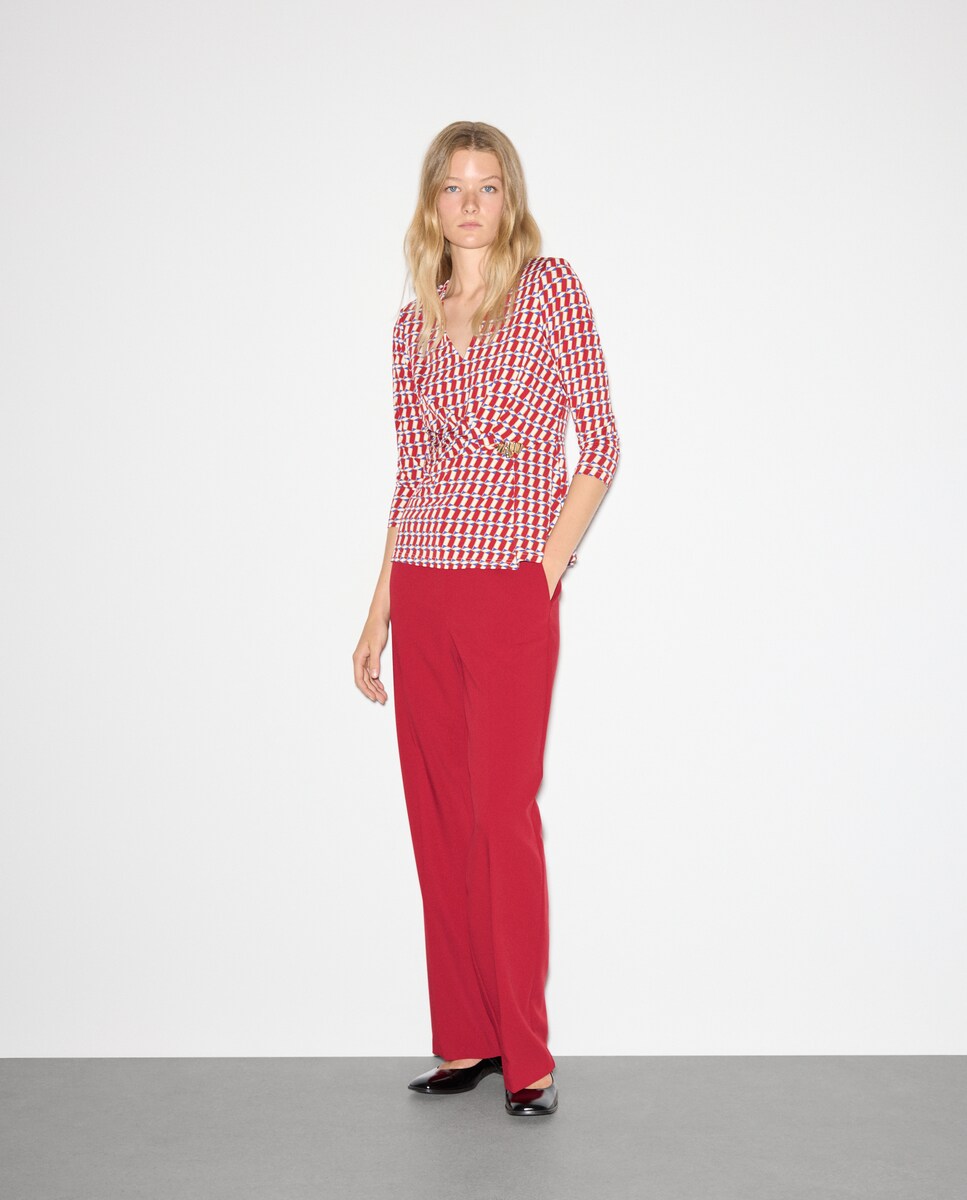 Camisola de Manga Comprida Estampada Vermelho-2