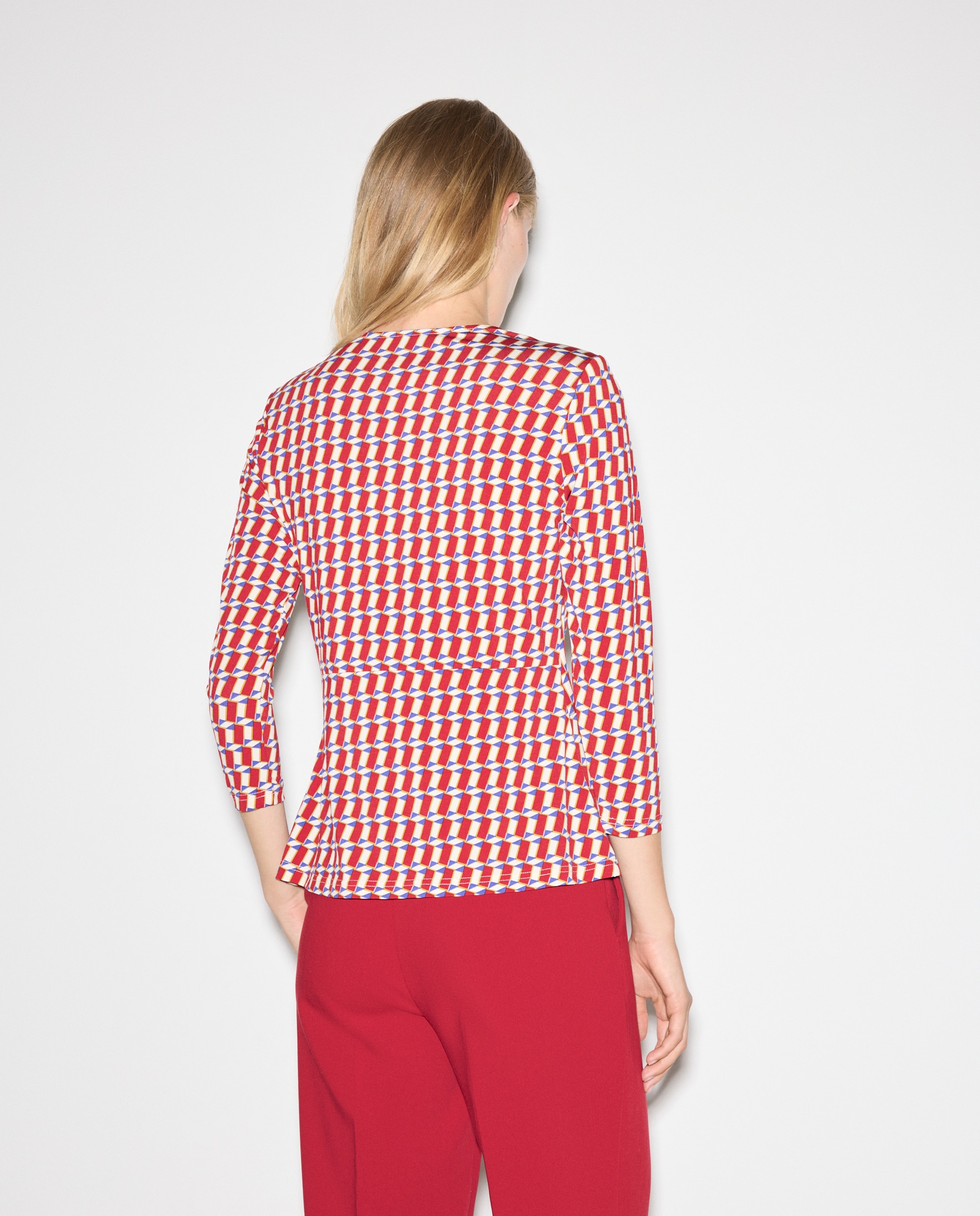 Camisola de Manga Comprida Estampada Vermelho-3