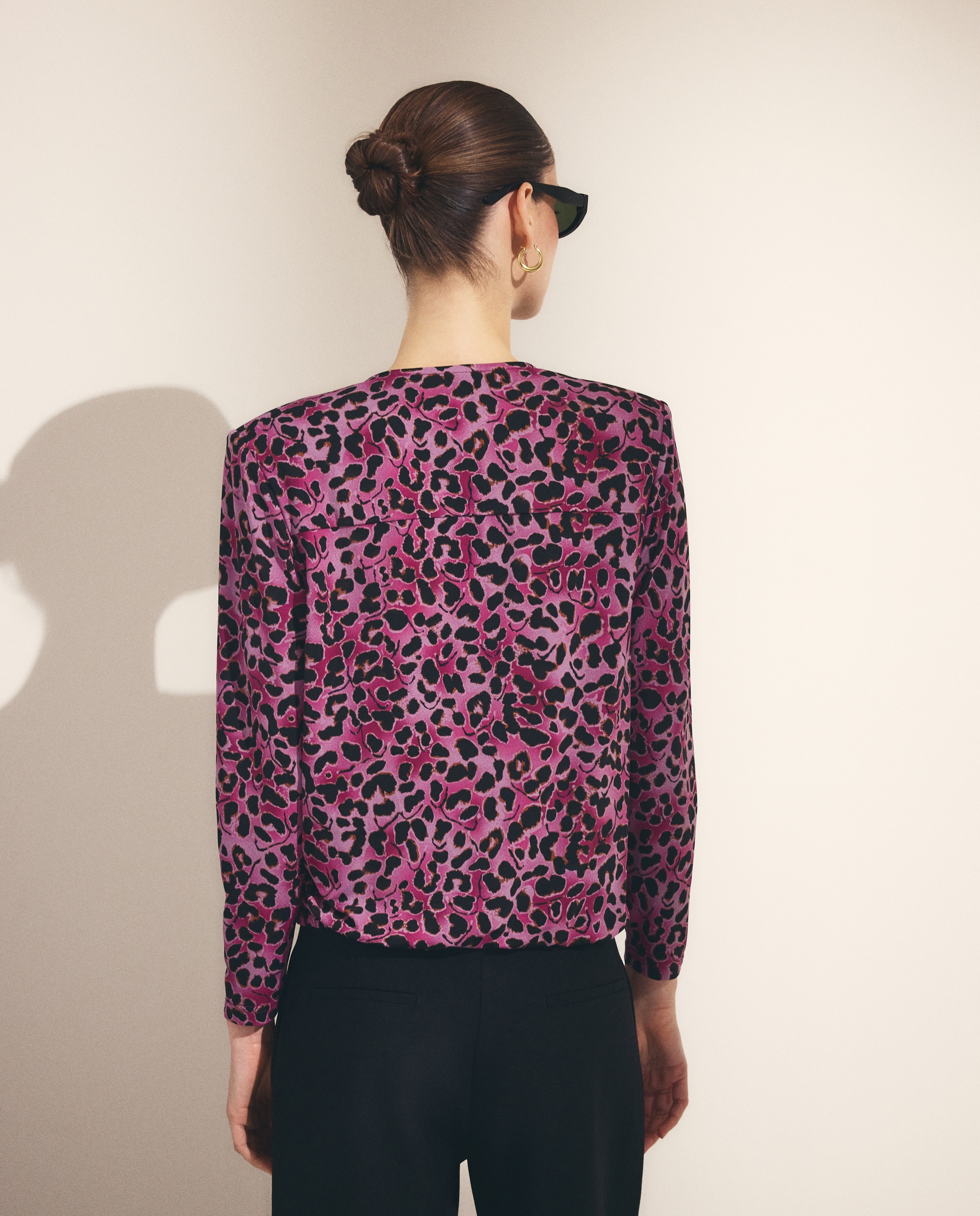 Camisola de Manga Comprida Cruzada com Animal Print Rosa-3
