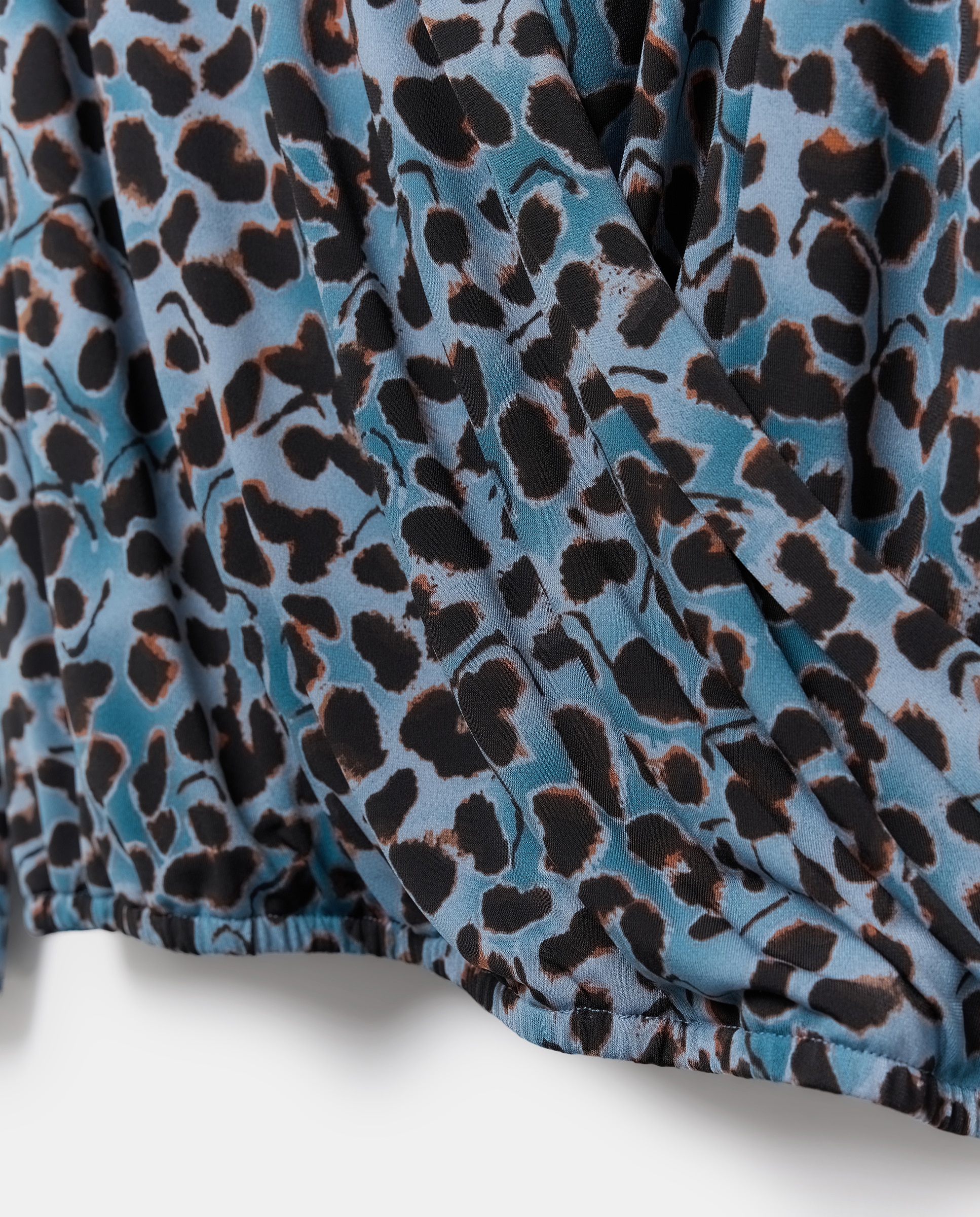 Camisola de Manga Comprida Cruzada com Animal Print Azul-6
