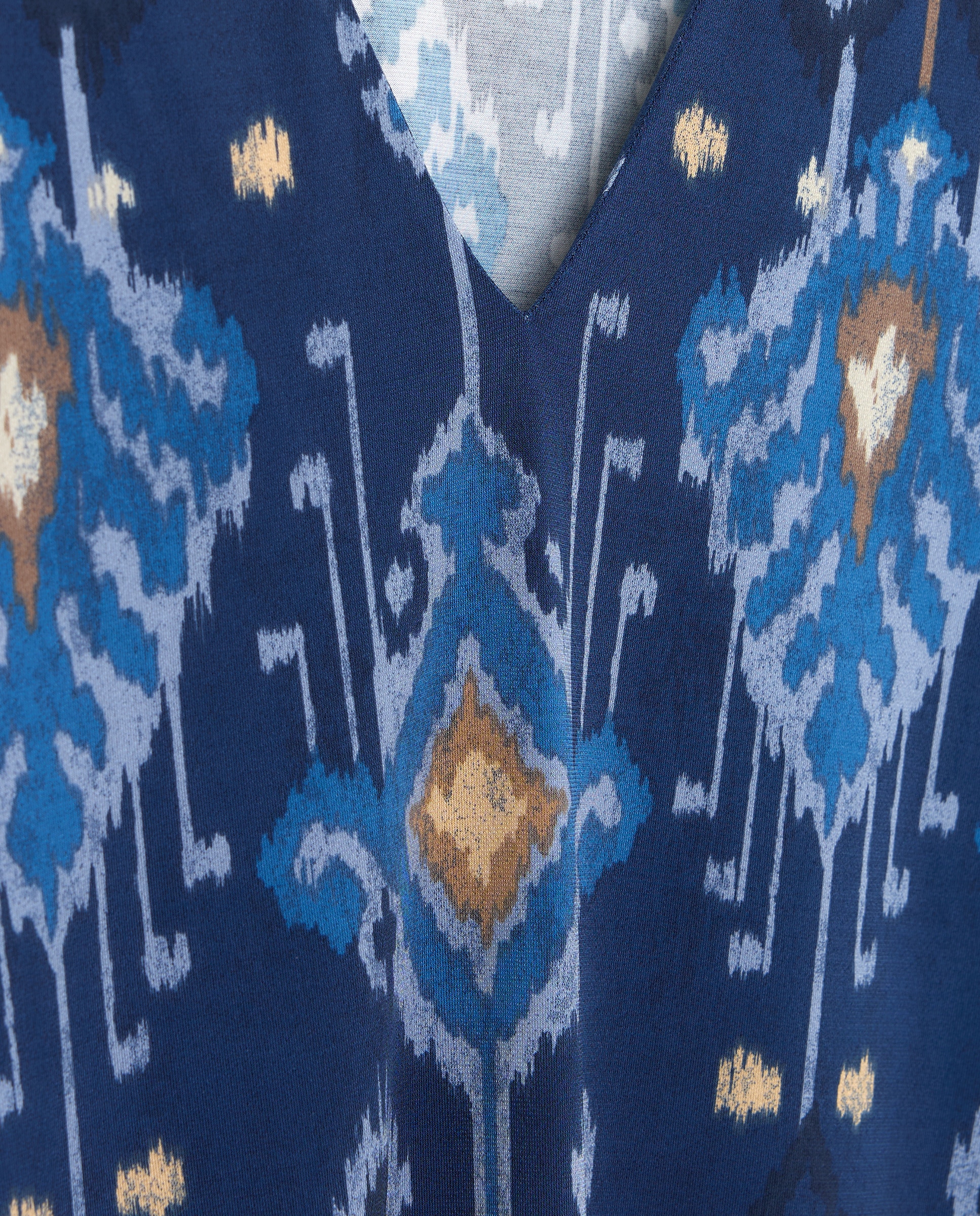 T-shirt de mulher com manga curta e decote em bico Azul-5