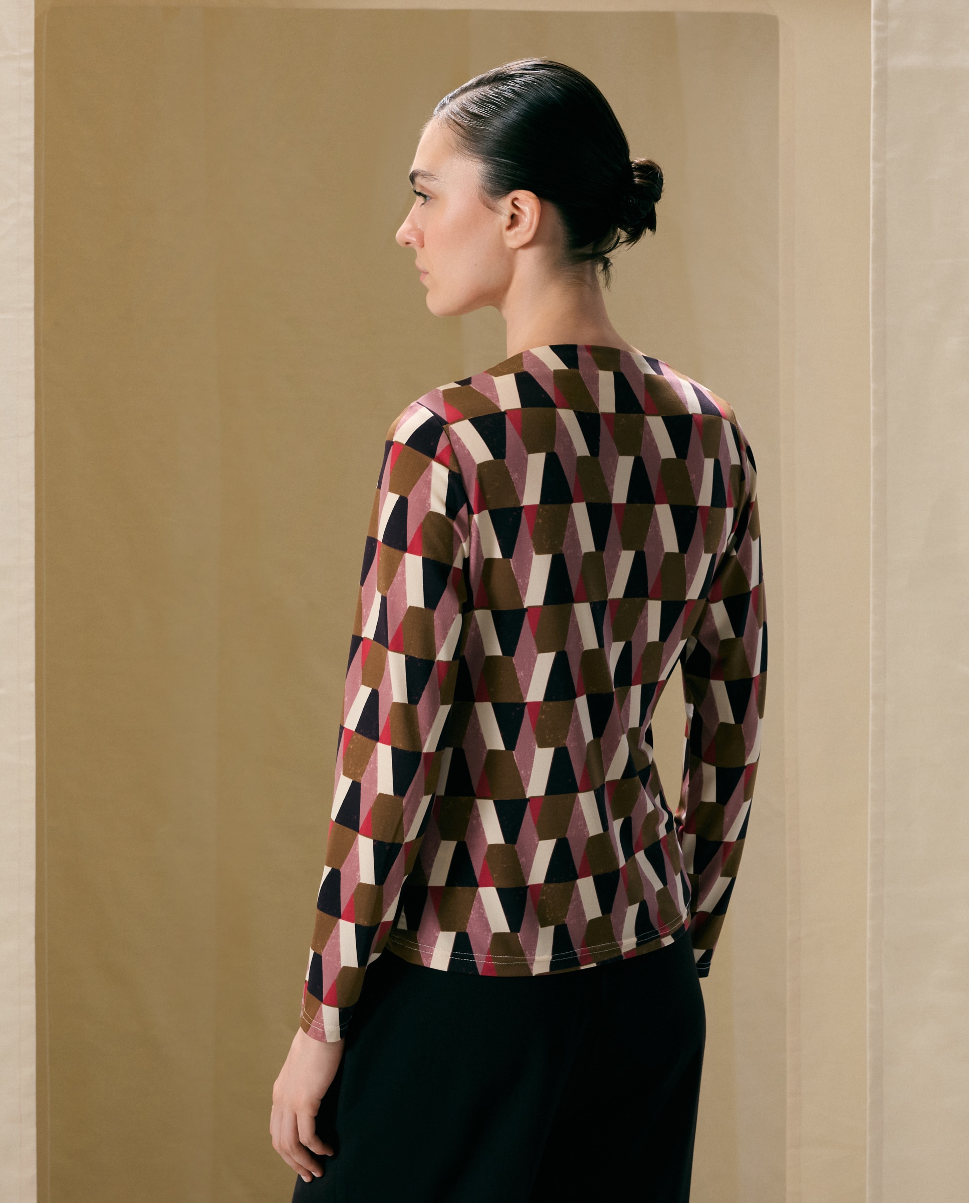 Camiseta de mujer con estampado geométrico y manga larga - Woman El Corte Inglés - Rojo Rojo-3