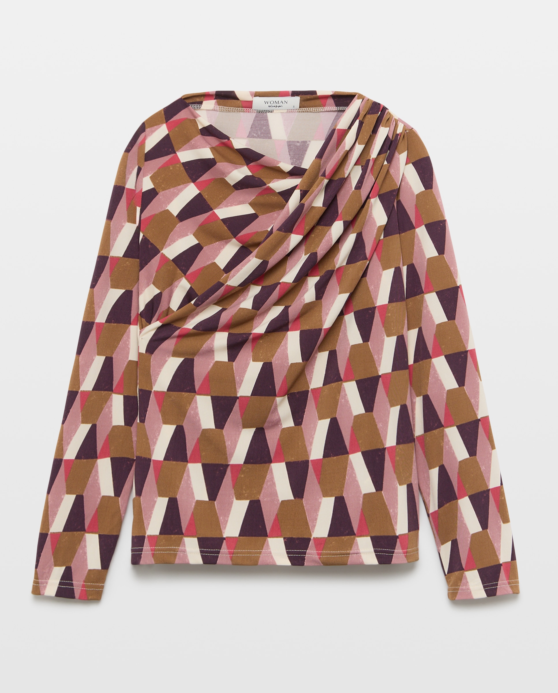 Camiseta de mujer con estampado geométrico y manga larga - Woman El Corte Inglés - Rojo Rojo-4
