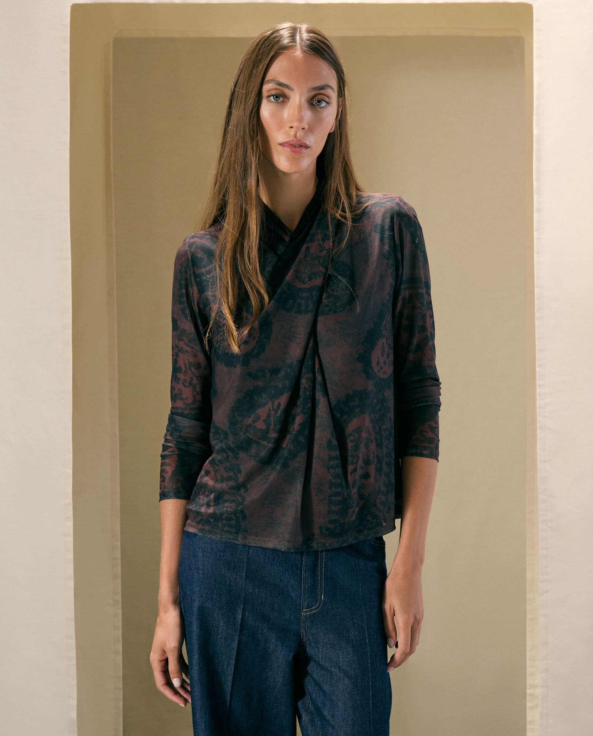 Camiseta de mujer con manga larga y estampado - Woman El Corte Inglés - Camel Camel-1