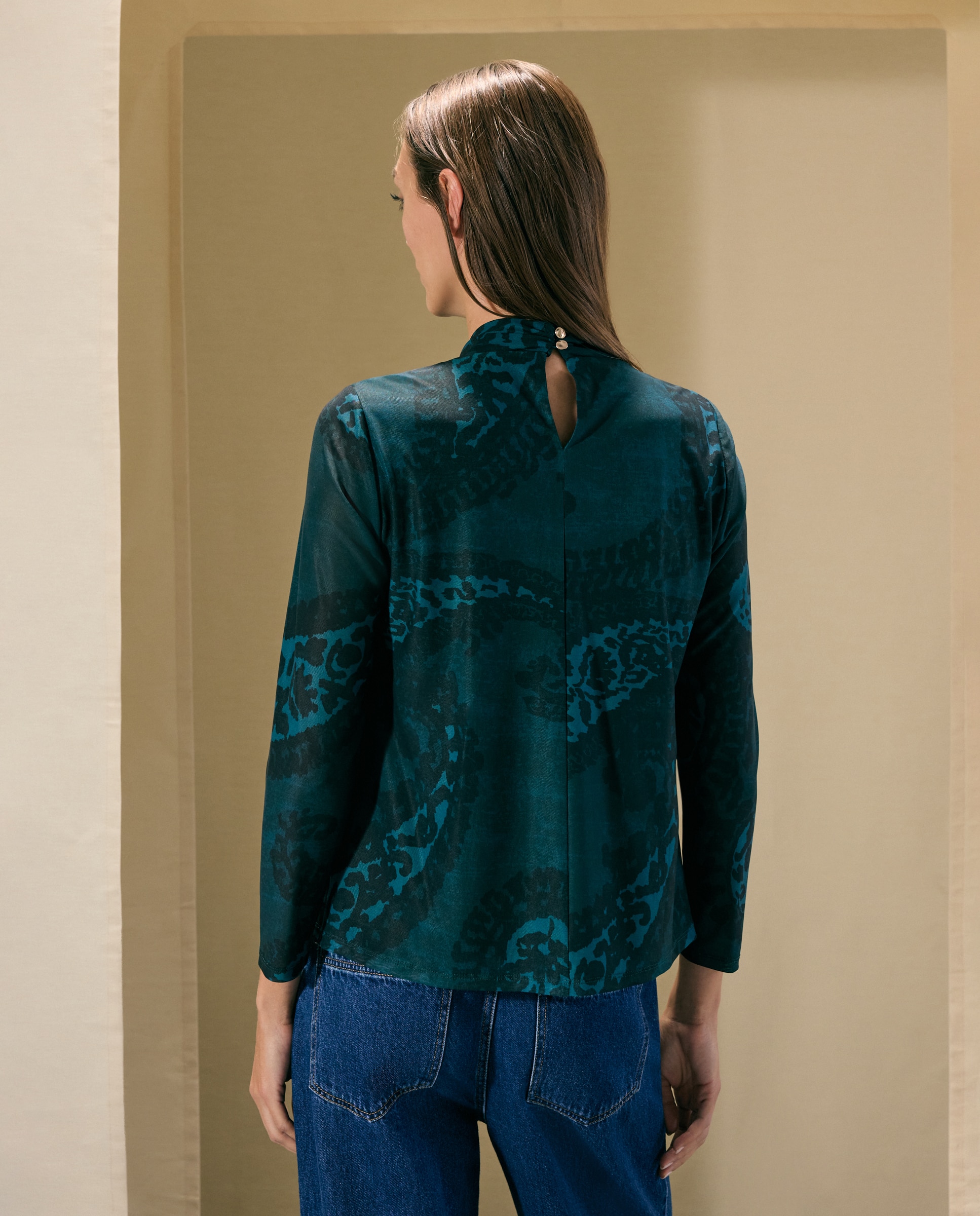 Camisola de mulher com manga comprida e estampado Verde-3