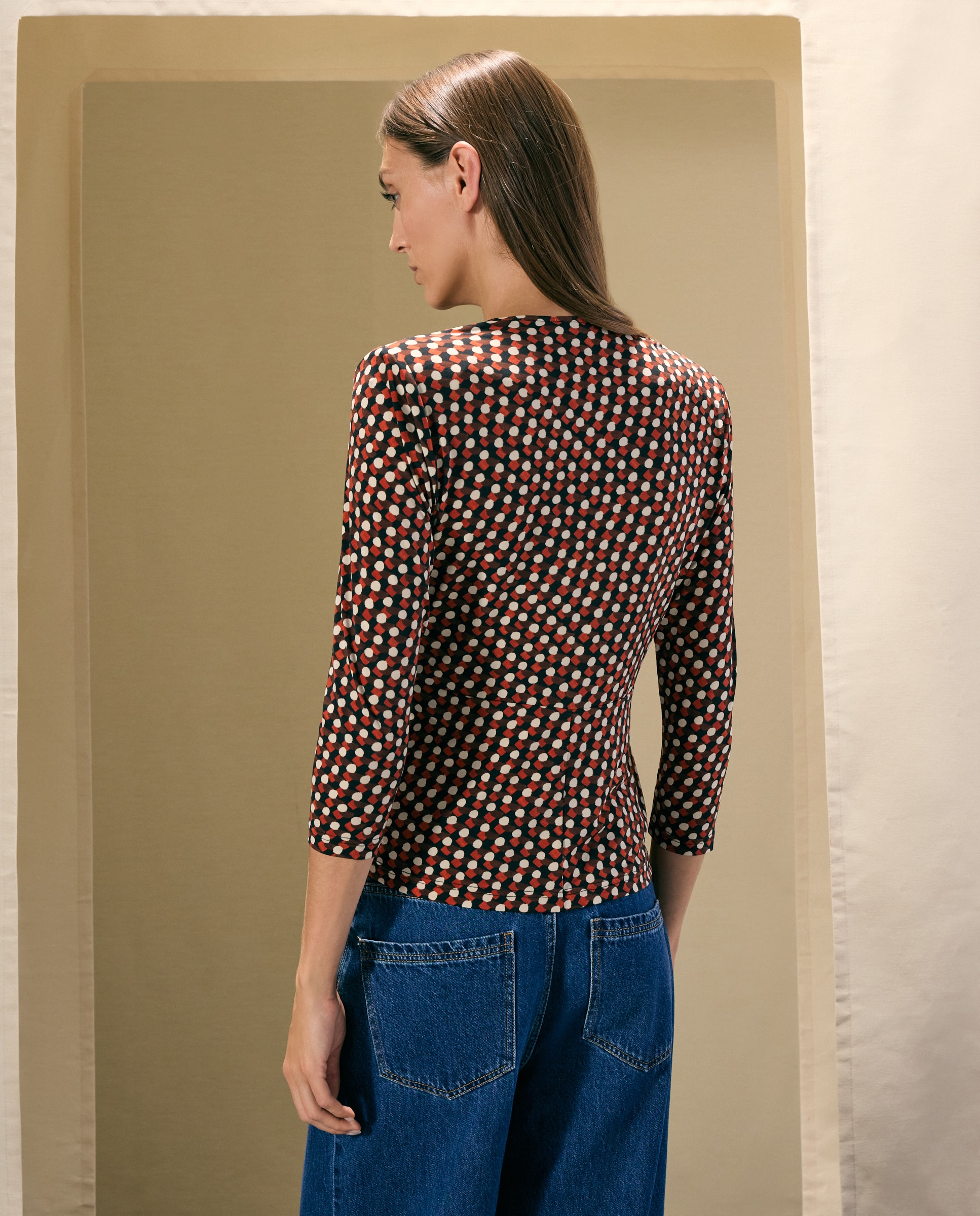 Camisola estampada de mulher com manga comprida Castanho-3