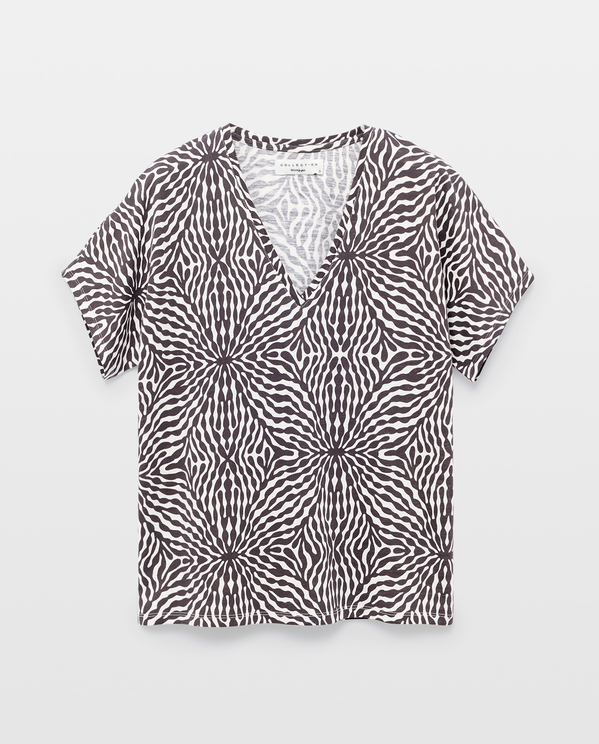 T-shirt com Decote Redondo e Manga Curta Estampada Castanho-4