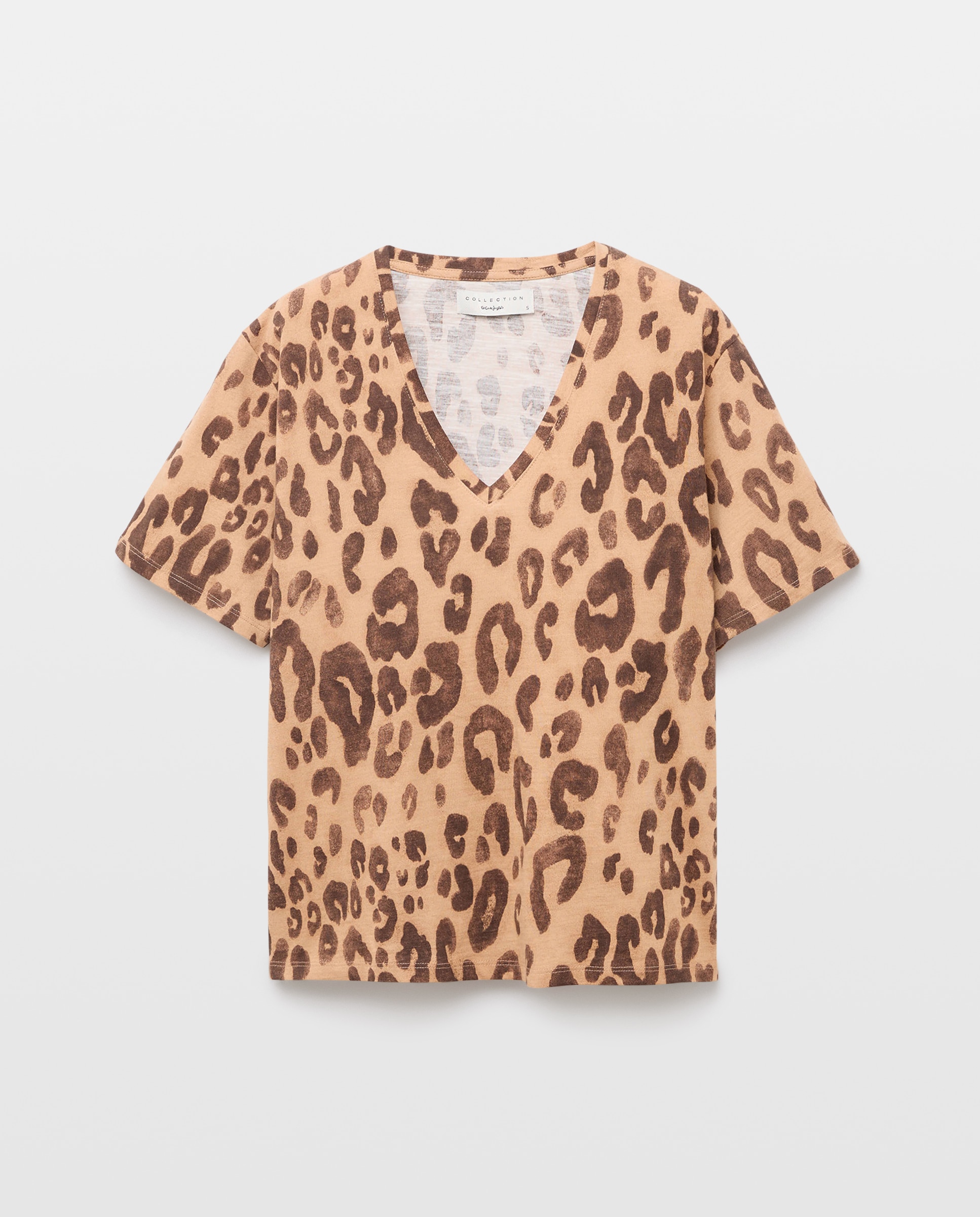 Camiseta cuello caja y manga corta estampada de mujer - Woman El Corte Inglés - Marrón Marrón-4