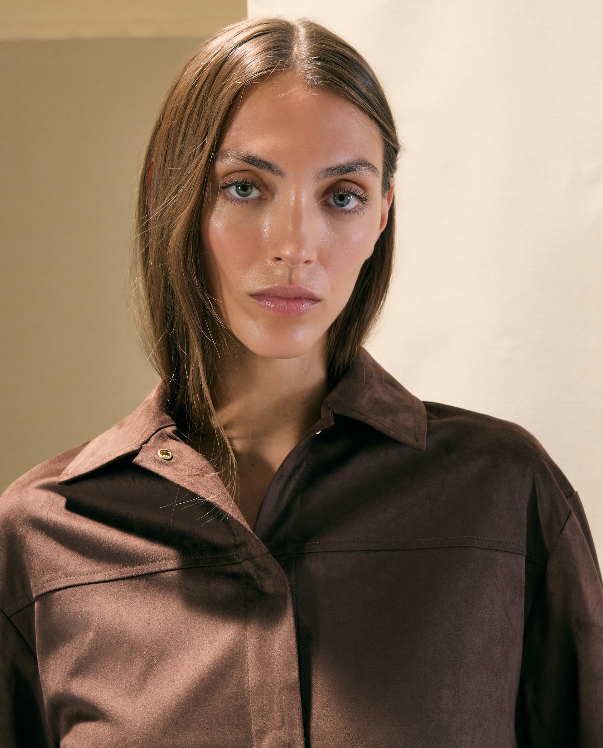 Sobrecamisa de mujer en antelina - Woman El Corte Inglés - Marrón Marrón-3
