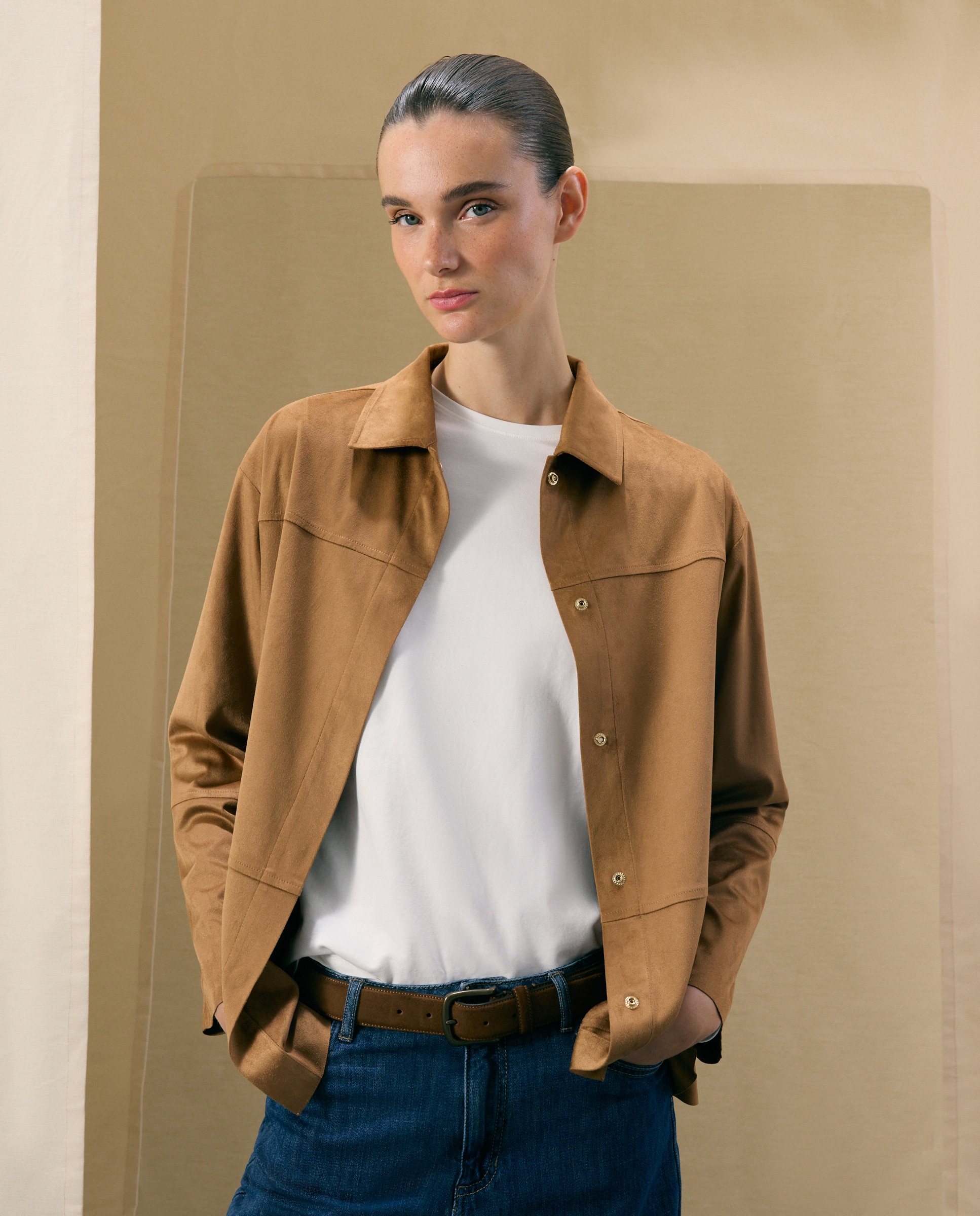 Sobrecamisa de mujer en antelina - Woman El Corte Inglés - 730 Camel 730 Camel-1