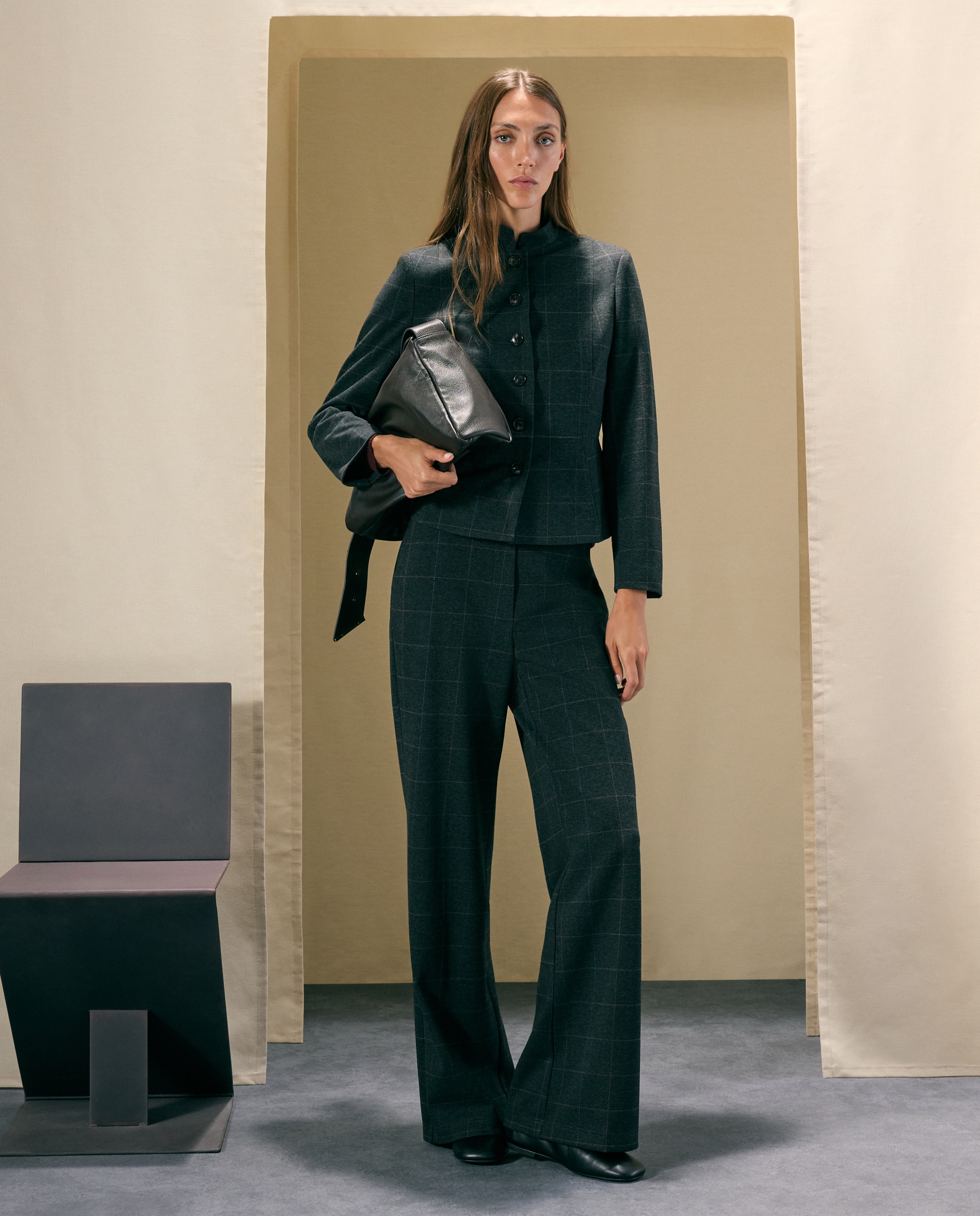 Blazer corta de mujer con cuadros - Woman El Corte Inglés - 820 Gris medio 820 Gris medio-2