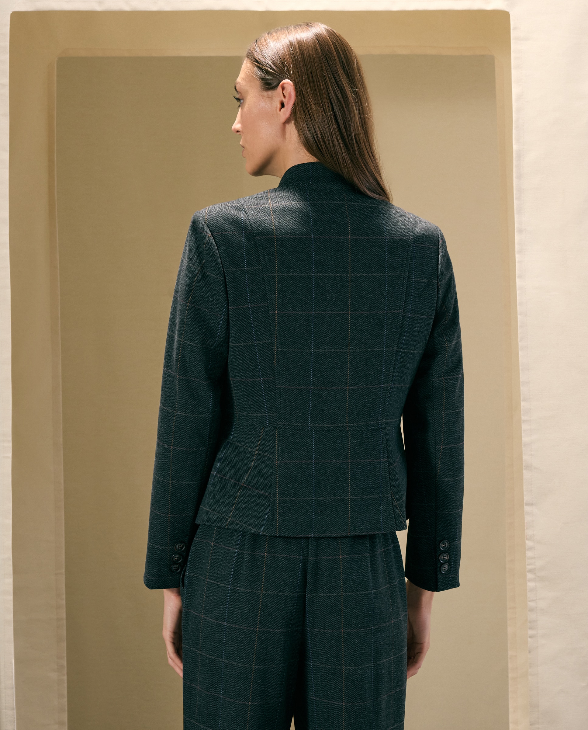 Blazer corta de mujer con cuadros - Woman El Corte Inglés - 820 Gris medio 820 Gris medio-3