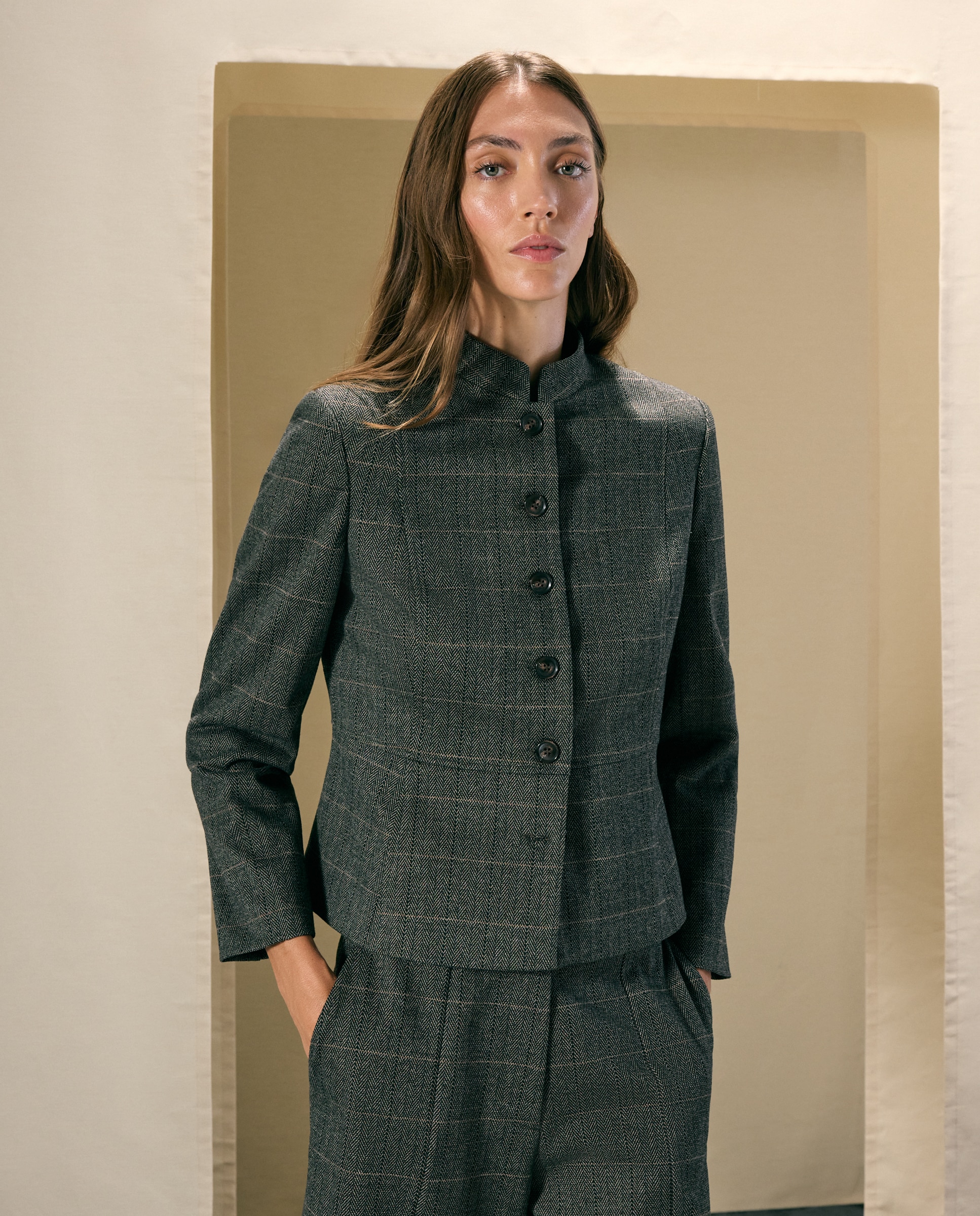 Blazer corta de mujer con cuadros - Woman El Corte Inglés - 700 Marrón 700 Marrón-2