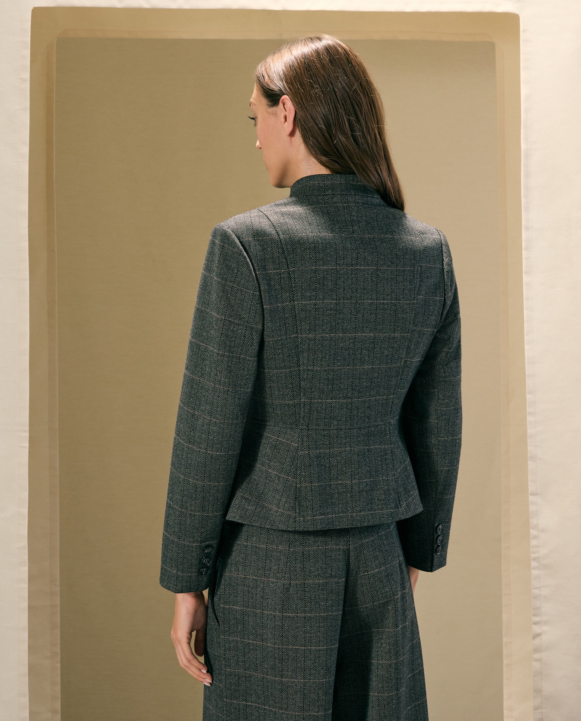 Blazer corta de mujer con cuadros - Woman El Corte Inglés - 700 Marrón 700 Marrón-3