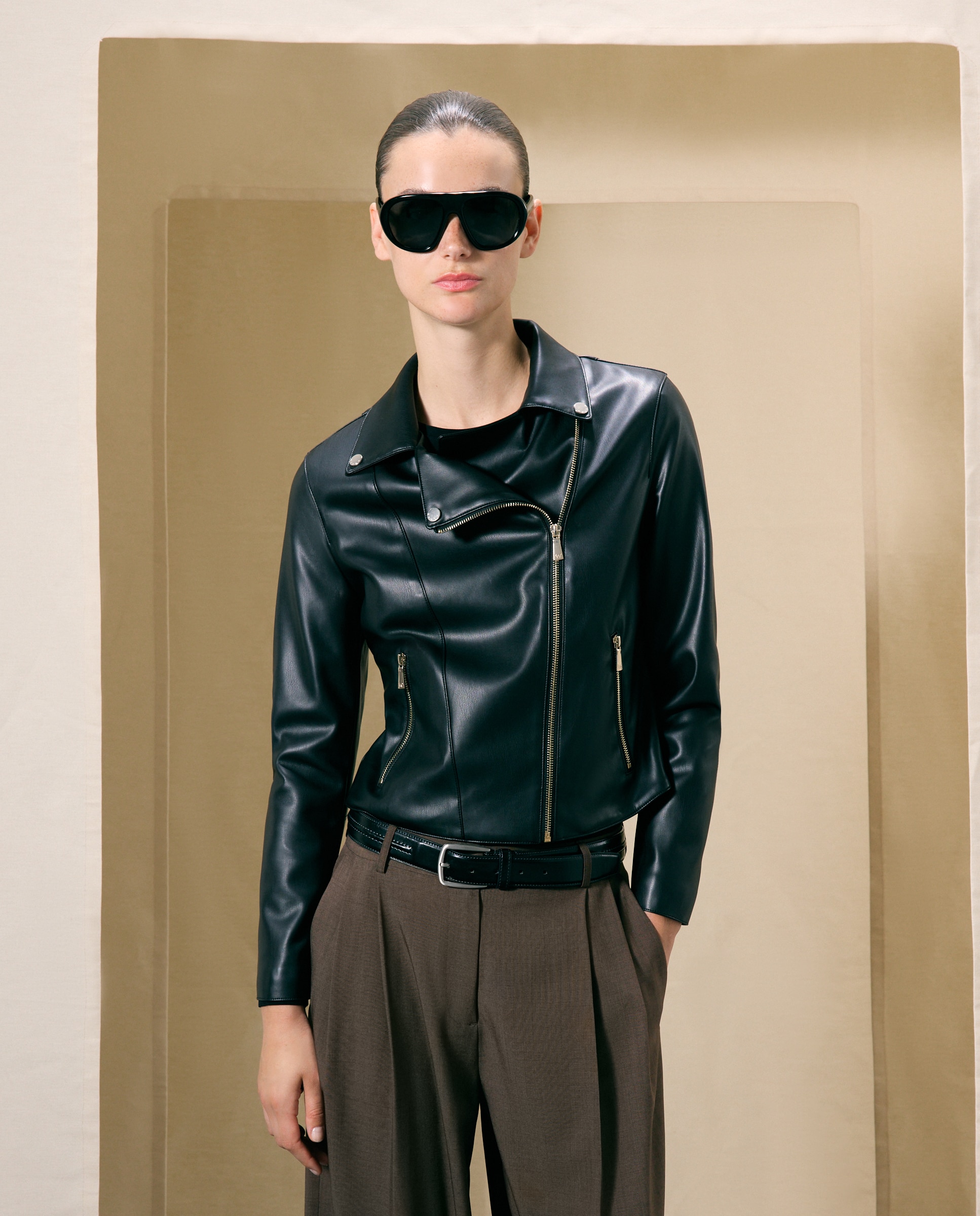 Cazadora biker efecto piel de mujer - Woman El Corte Inglés - Negro Negro-1