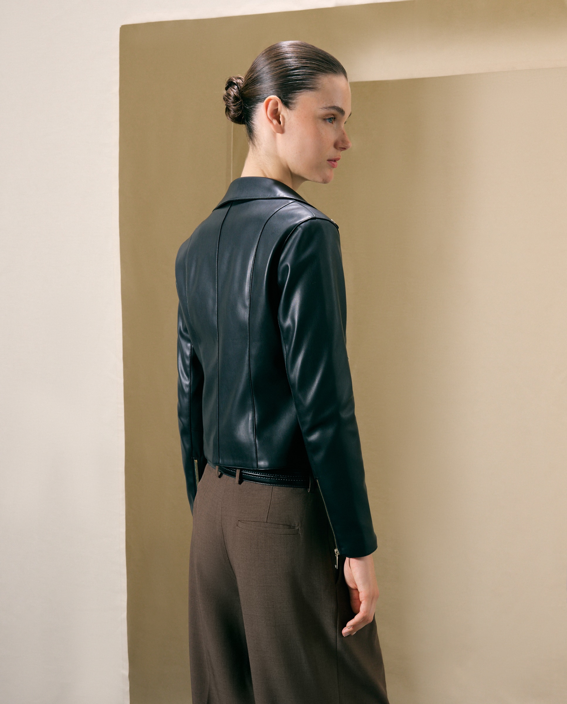 Cazadora biker efecto piel de mujer - Woman El Corte Inglés - Negro Negro-3