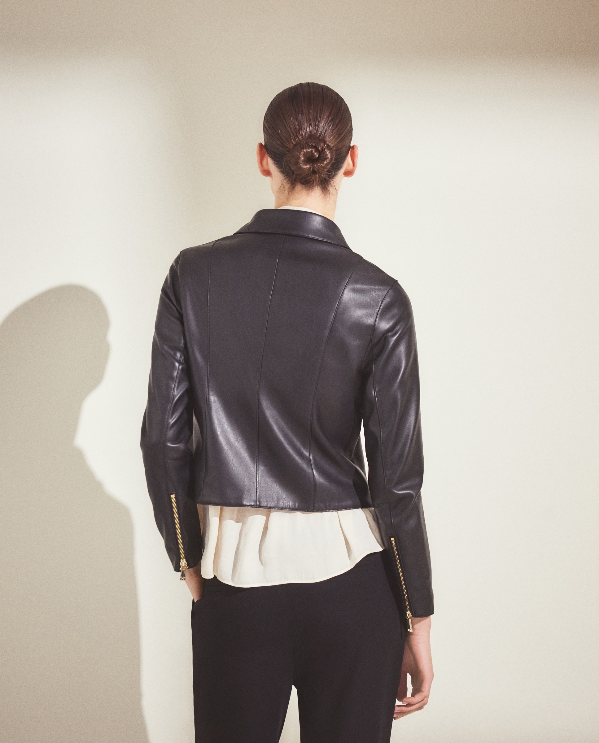 Cazadora biker efecto piel de mujer - Woman El Corte Inglés - Negro Negro-4