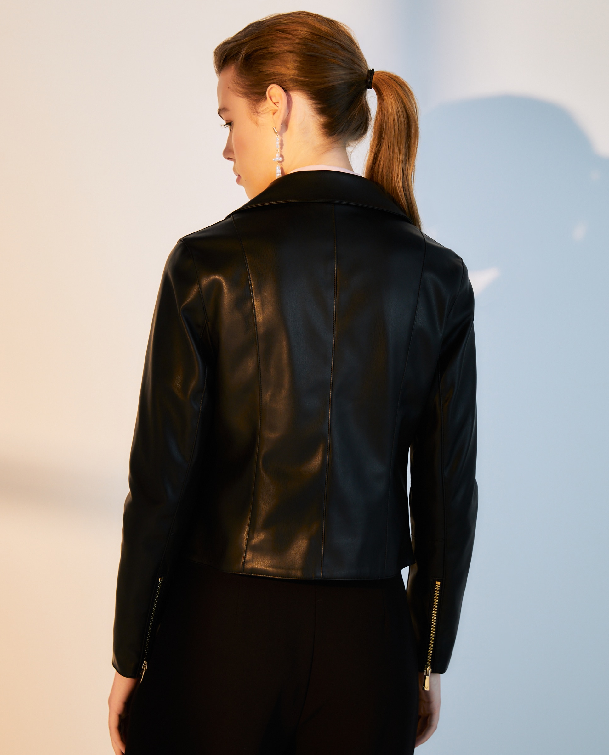 Cazadora biker efecto piel de mujer - Woman El Corte Inglés - Negro Negro-7