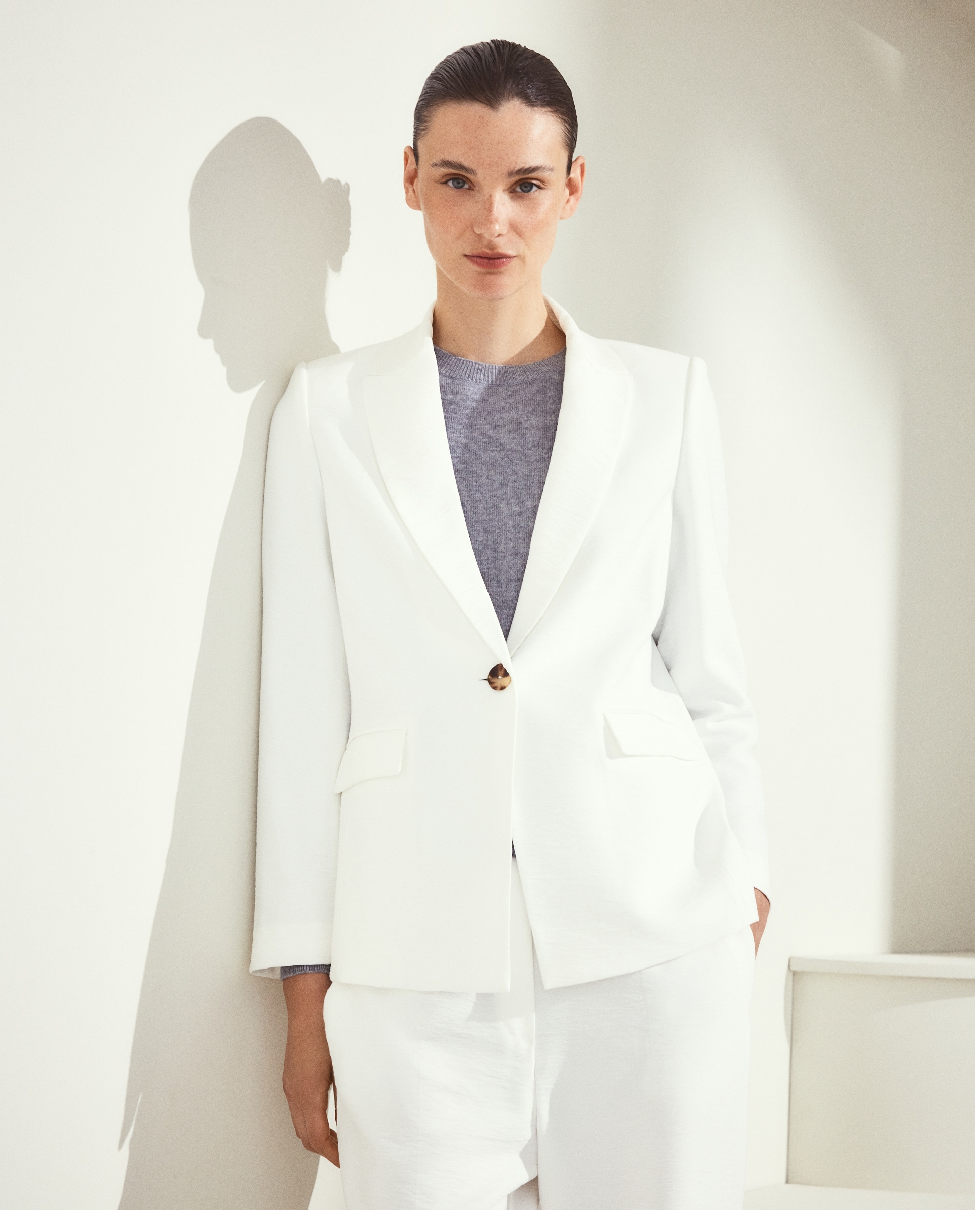 Blazer de mujer lisa tumbleada crinkle - Woman El Corte Inglés - 120 Crudo 120 Crudo-1